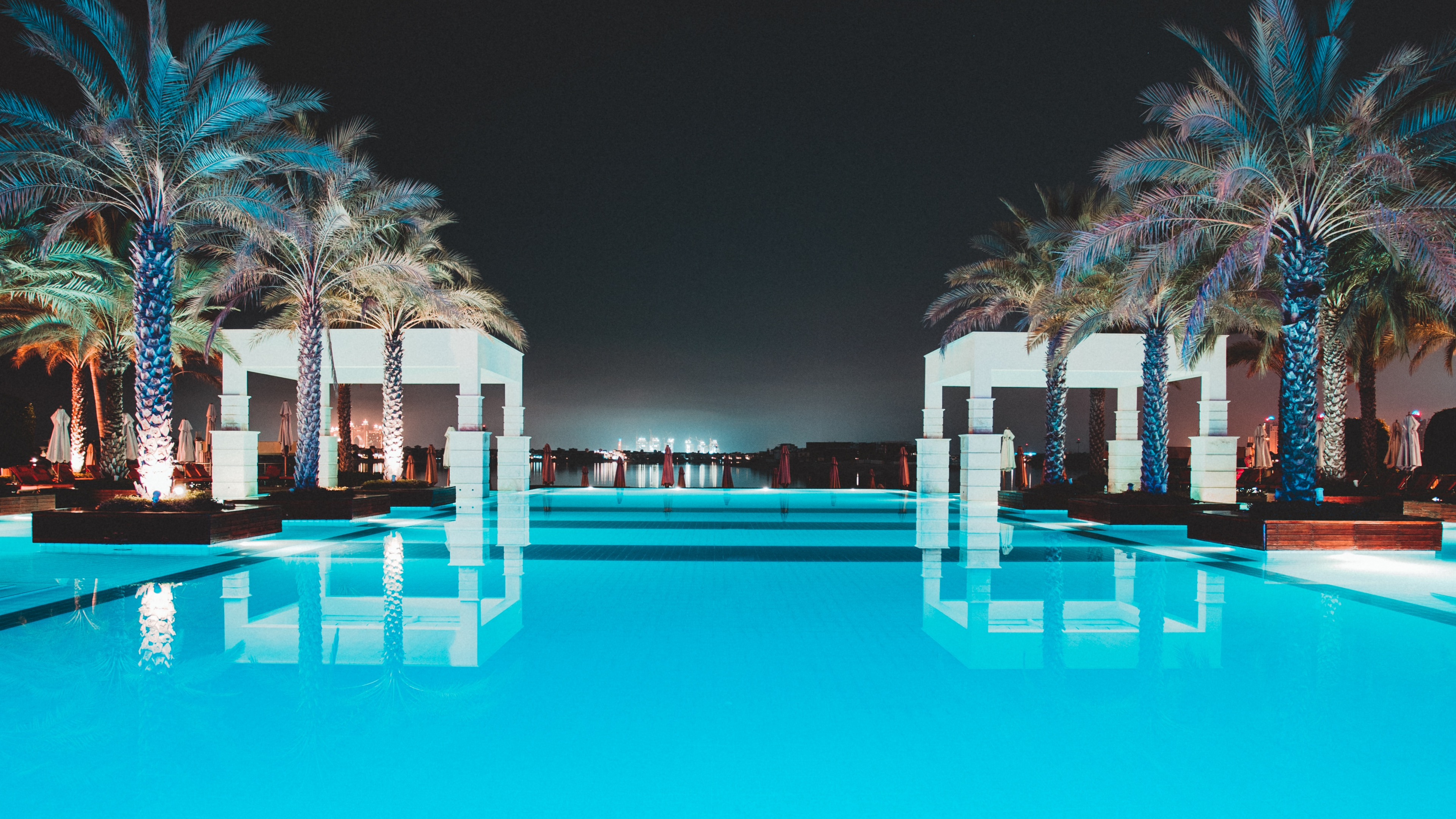 Обои Пальма, отпуск, досуг, прибежище, бирюза в разрешении 3840x2160