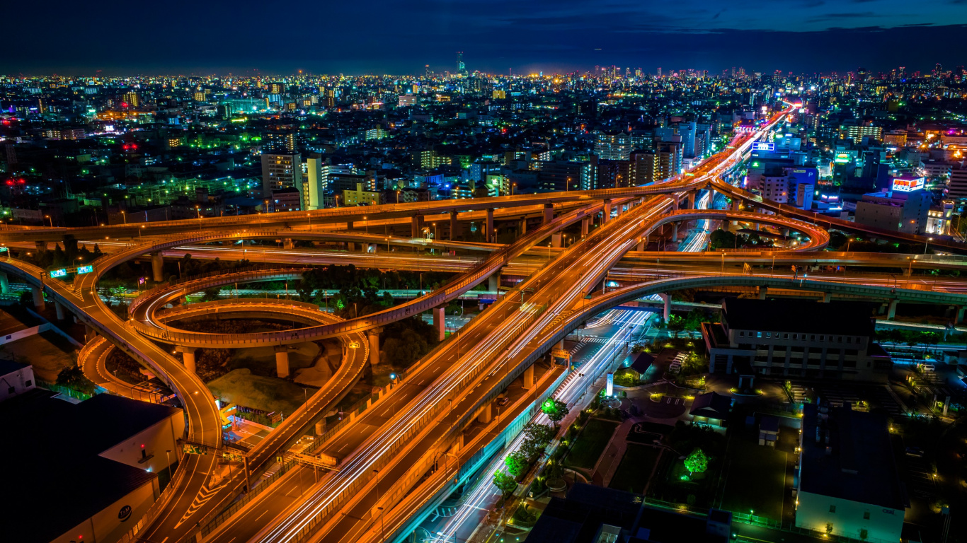Обои городской пейзаж, городской район, магистраль, город, метрополия в разрешении 1366x768