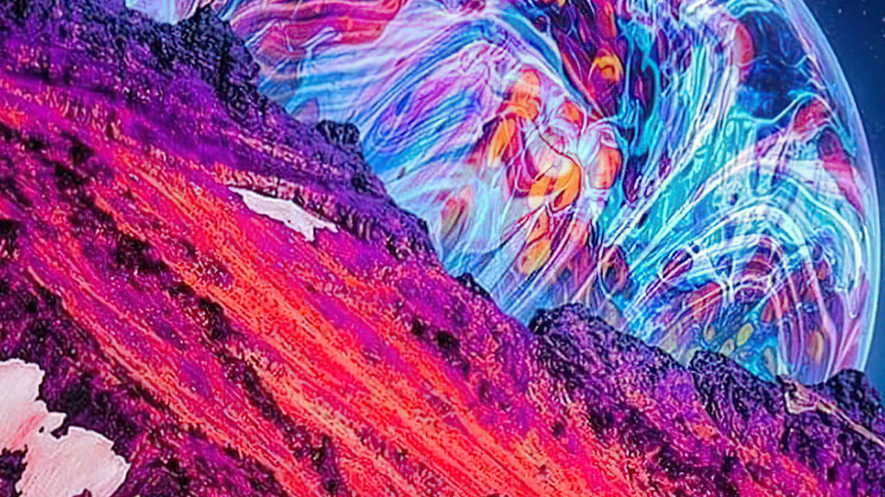 Обои неоновая галактика луна, мир, пурпур, природа, арт в разрешении 1280x720