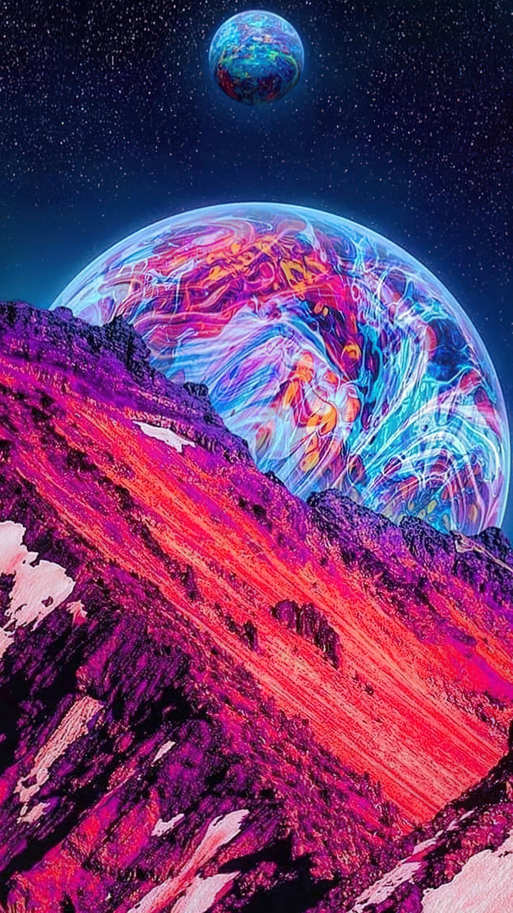 Обои неоновая галактика луна, мир, пурпур, природа, арт в разрешении 720x1280