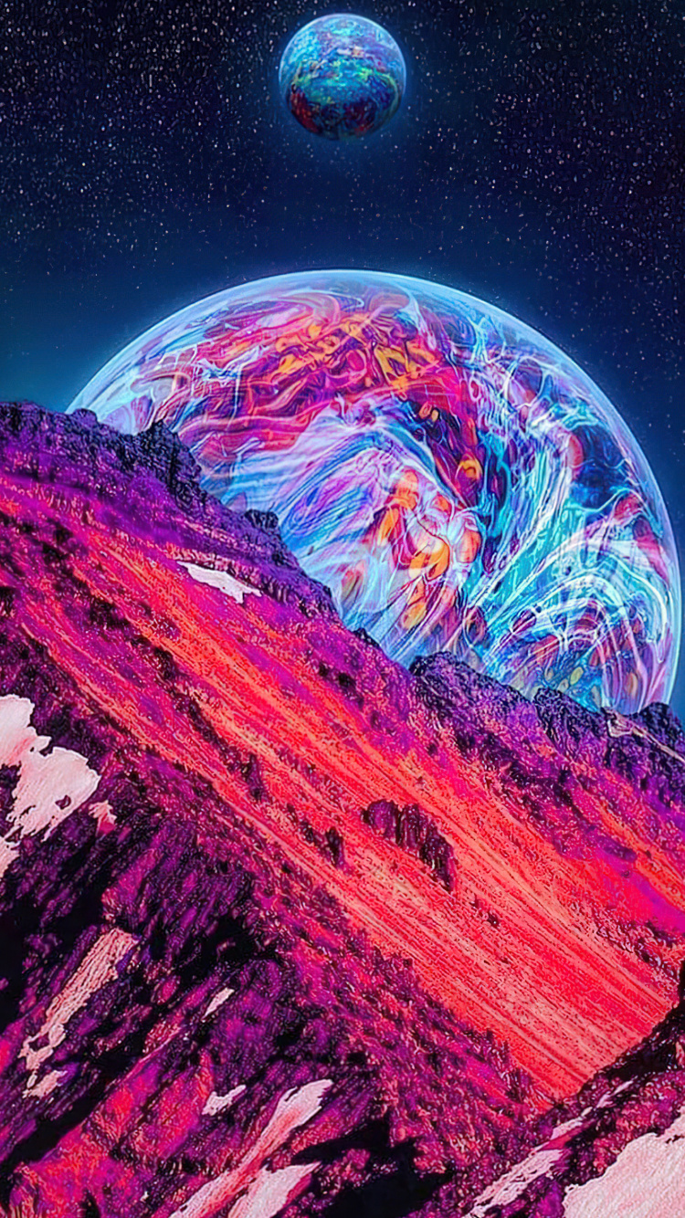 Обои неоновая галактика луна, мир, пурпур, природа, арт в разрешении 750x1334