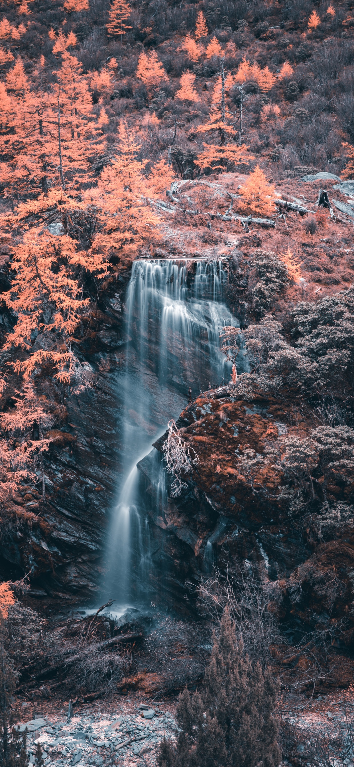 Обои водопад, водоем, вода, природа, природный ландшафт в разрешении 1242x2688