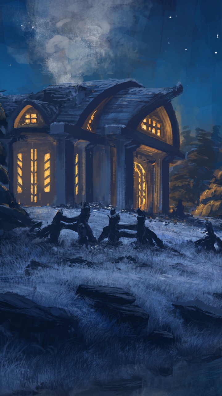 Обои цифровое искусство, живопись, арт, ночь, лунный свет в разрешении 720x1280