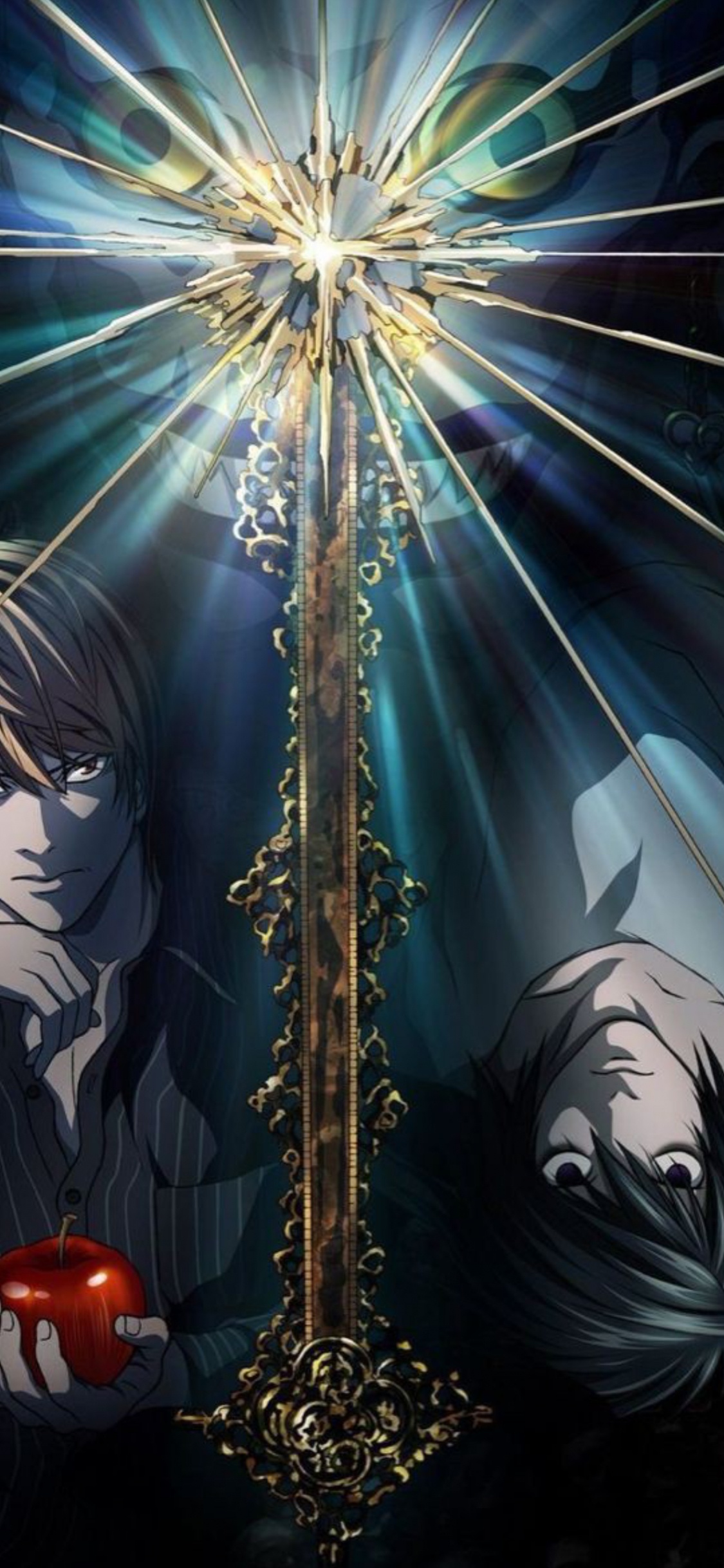 Обои постер с надписью «Тетрадь смерти», Ягами Лайт, рюк, тетрадь смерти, постер в разрешении 1125x2436