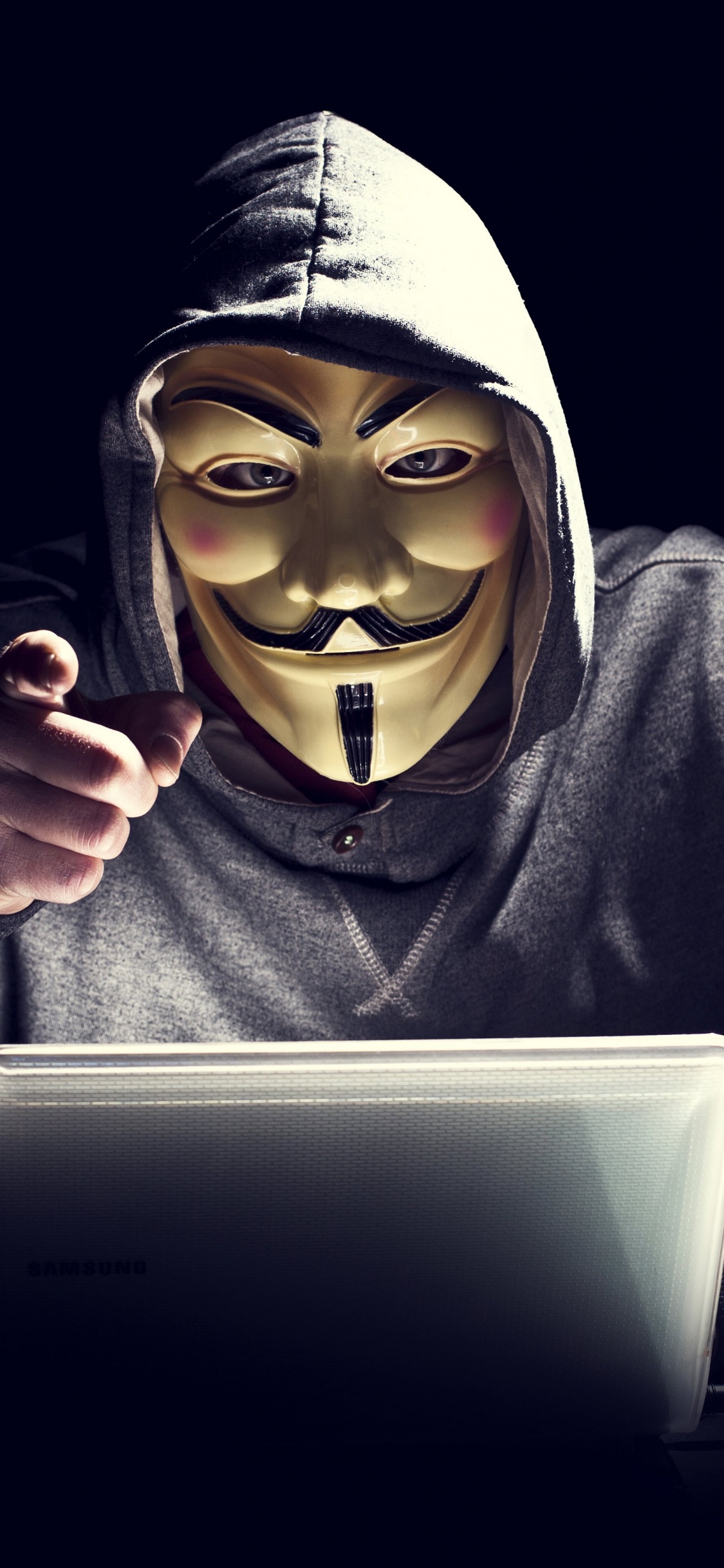 Обои хакер, Хакер безопасности, голова, иллюстрация, улыбка в разрешении 1125x2436