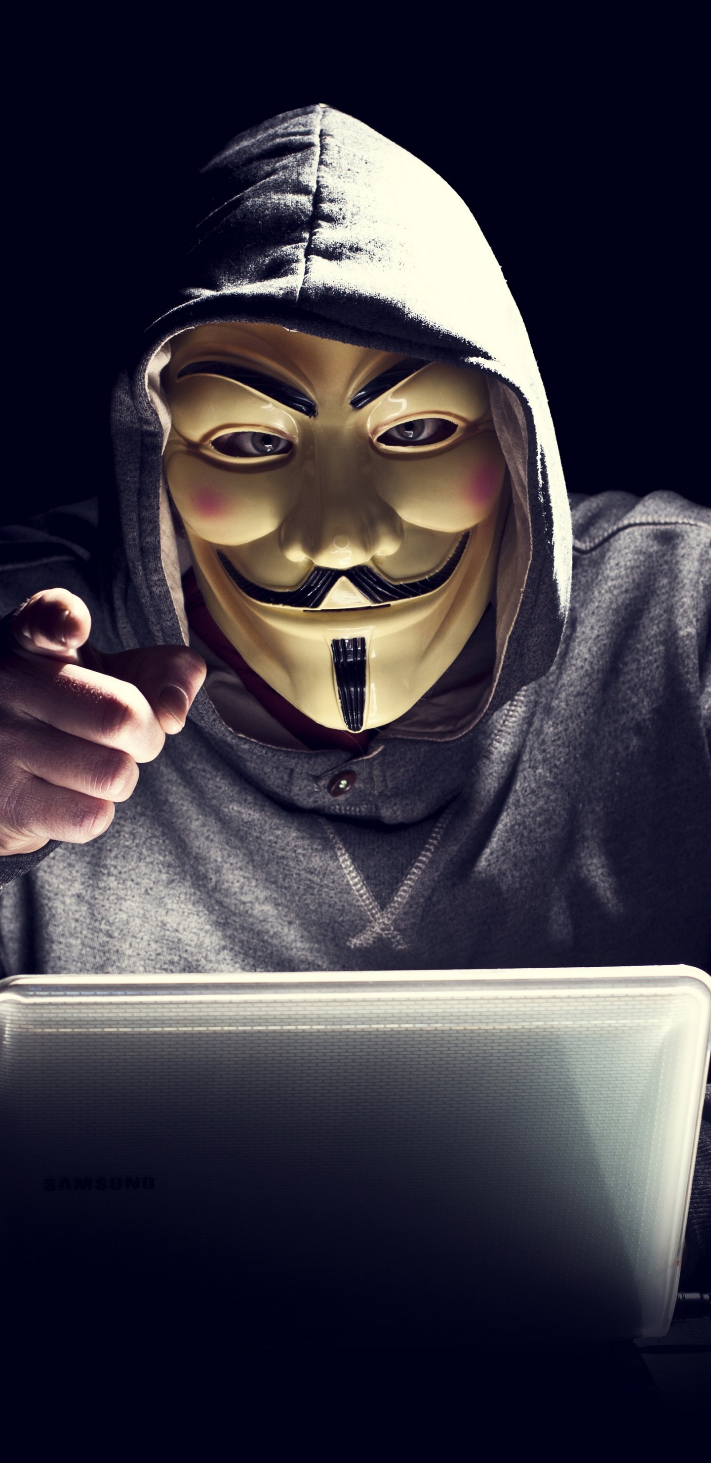 Обои хакер, Хакер безопасности, голова, иллюстрация, улыбка в разрешении 1440x2960