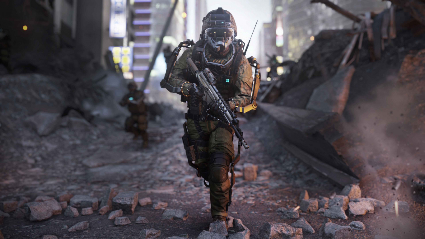 Обои call of duty advanced warfare, activision, sledgehammer игры, солдат, армия в разрешении 1366x768