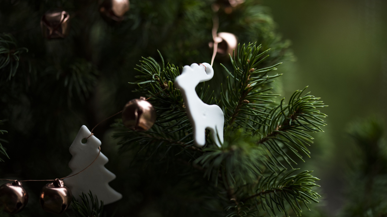 Обои Рождественский день, елка, рождественский орнамент, Санта-Клаус, Рождественские украшения в разрешении 1280x720