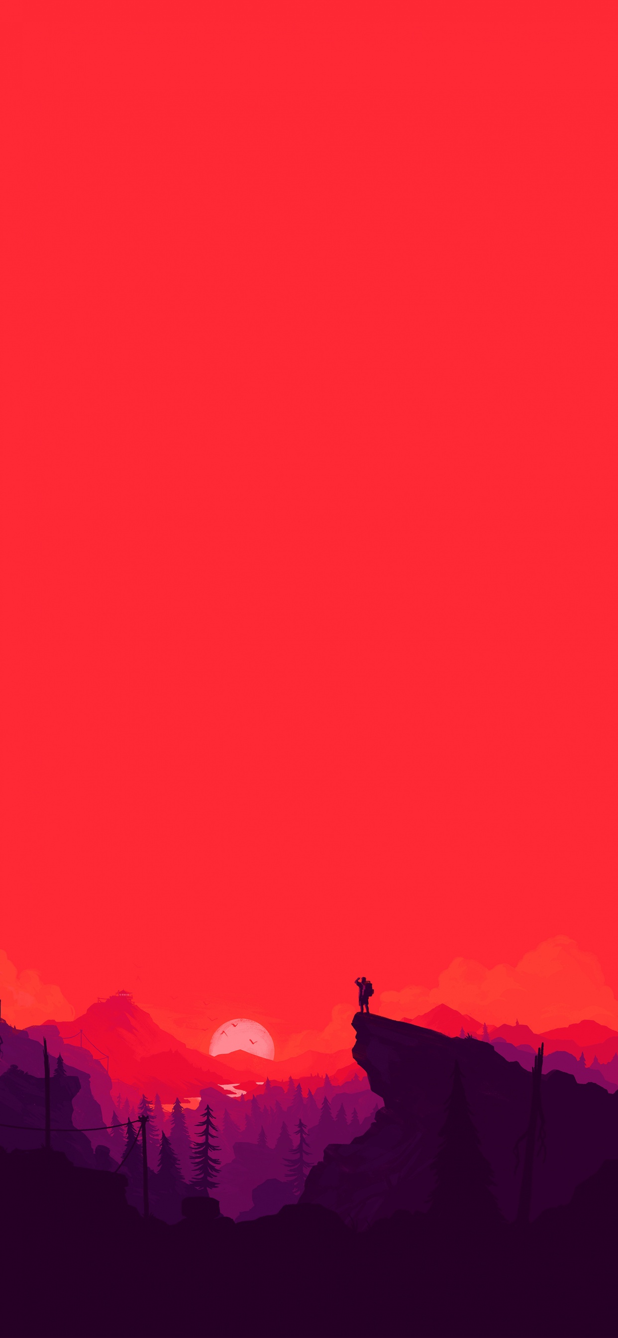 Обои красный цвет, закат, сумрак, послесвечение, силуэт в разрешении 1242x2688