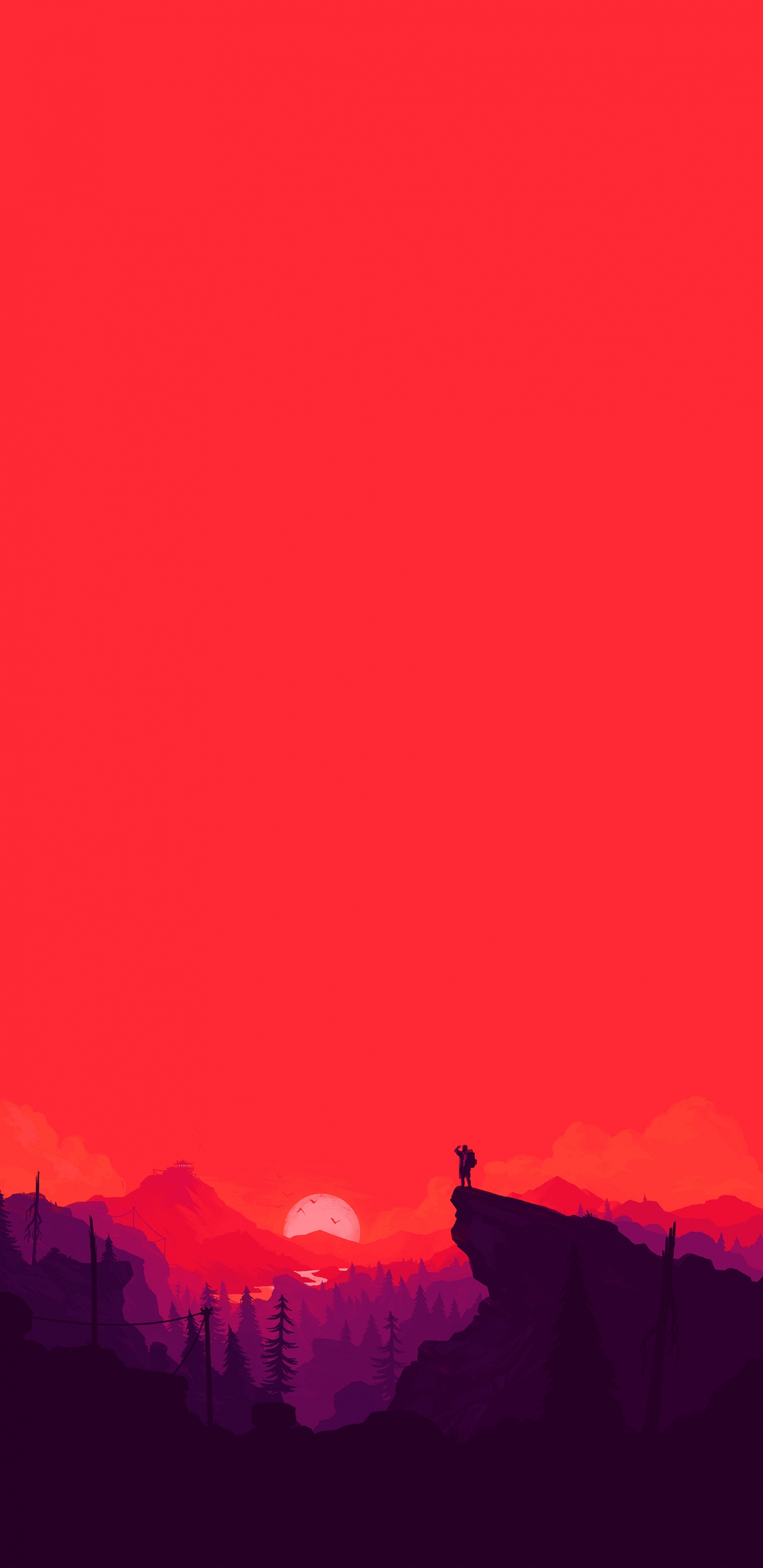 Обои красный цвет, закат, сумрак, послесвечение, силуэт в разрешении 1440x2960