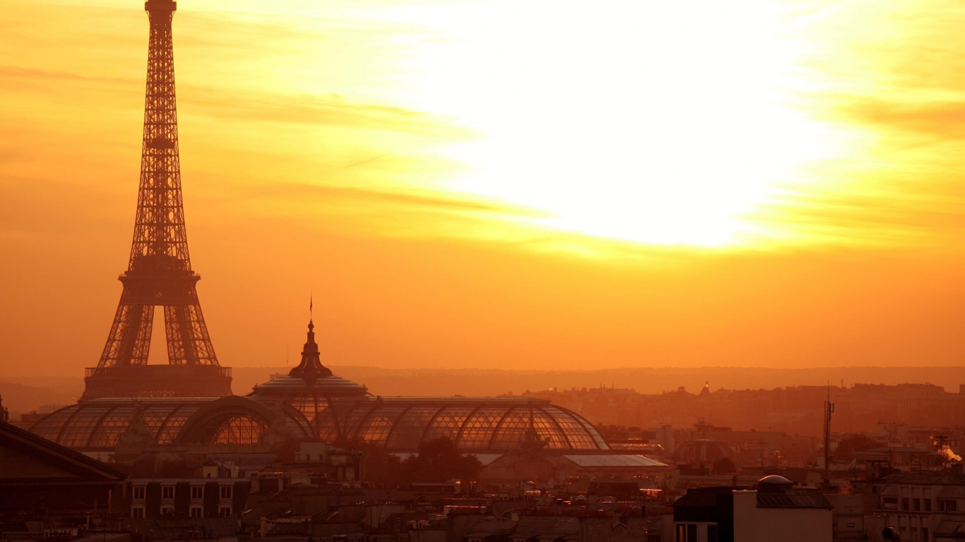 Обои Эйфелева башня, закат, ориентир, вышка, утро в разрешении 1366x768