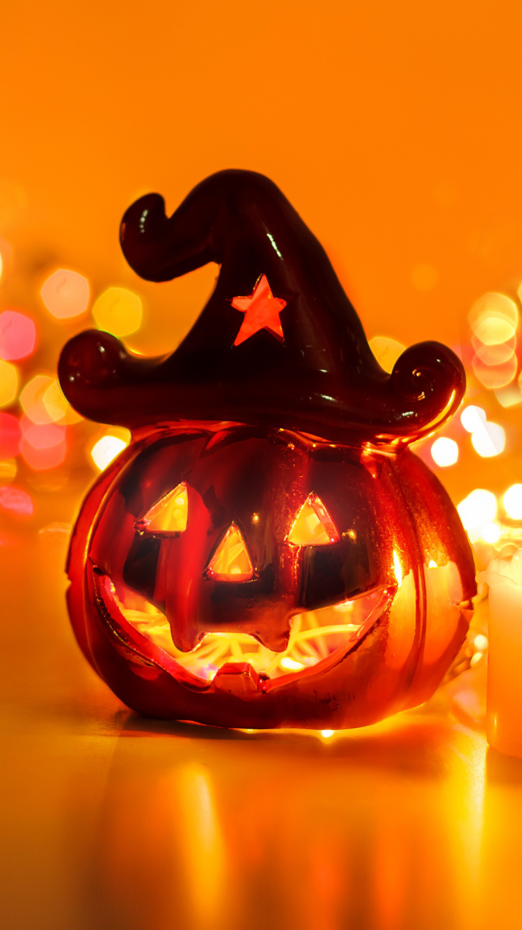 Обои Апельсин, тыква, Джек о фонарь, освещение, свеча в разрешении 750x1334