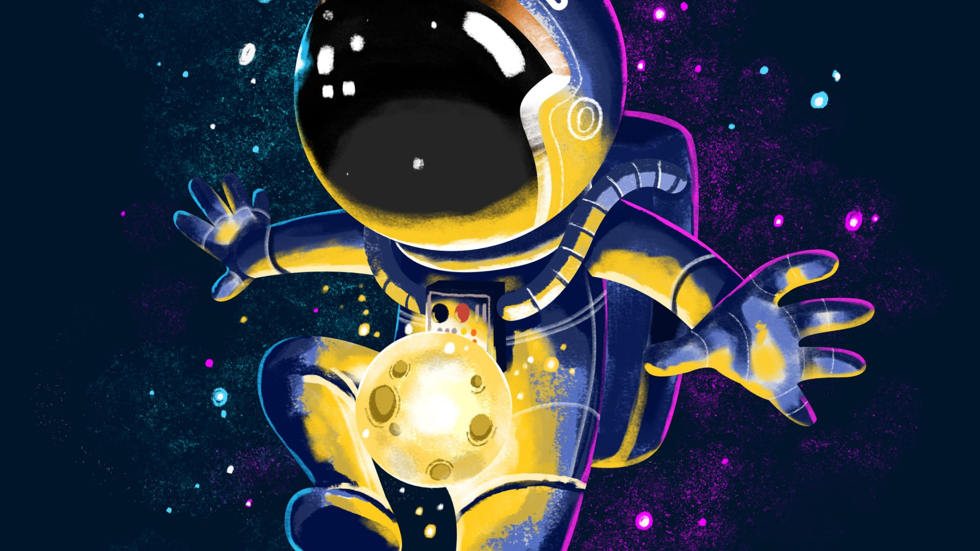 Обои телефон космонавта, астронавт, астрономический объект, арт, жидкий в разрешении 1920x1080