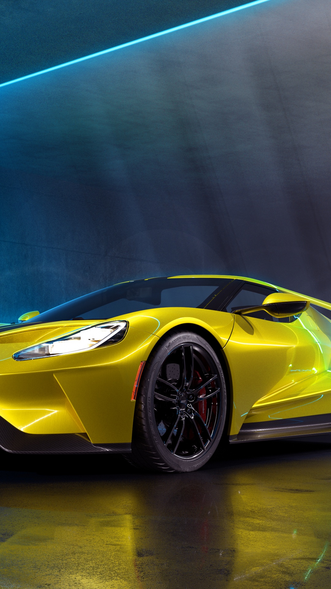Обои ford gt, спорткар, суперкар, ford, желтый в разрешении 1080x1920