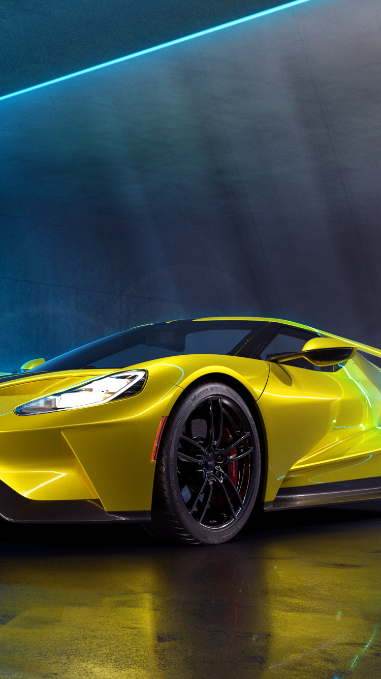 Обои ford gt, спорткар, суперкар, ford, желтый в разрешении 750x1334