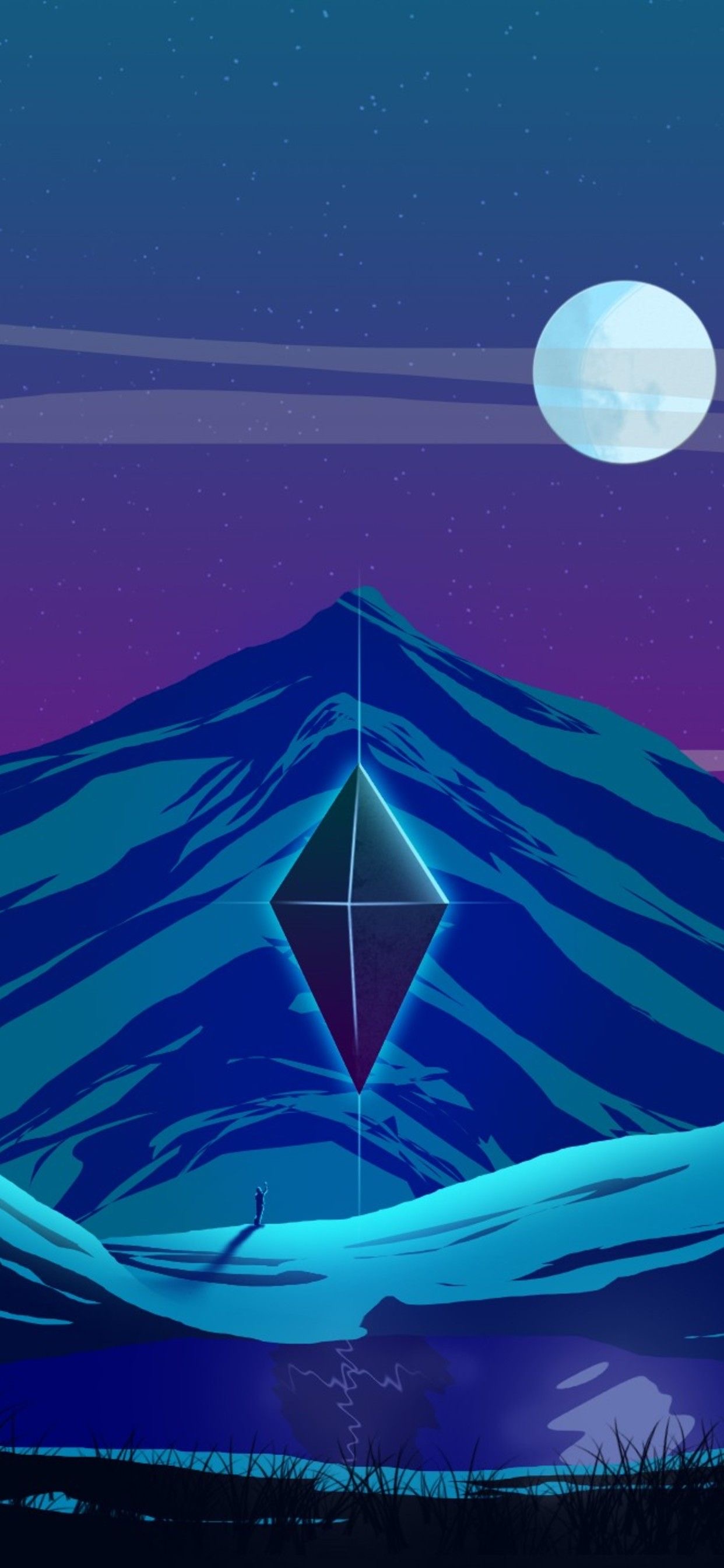Обои арт, графика, лазурный, природа, треугольник в разрешении 1242x2688