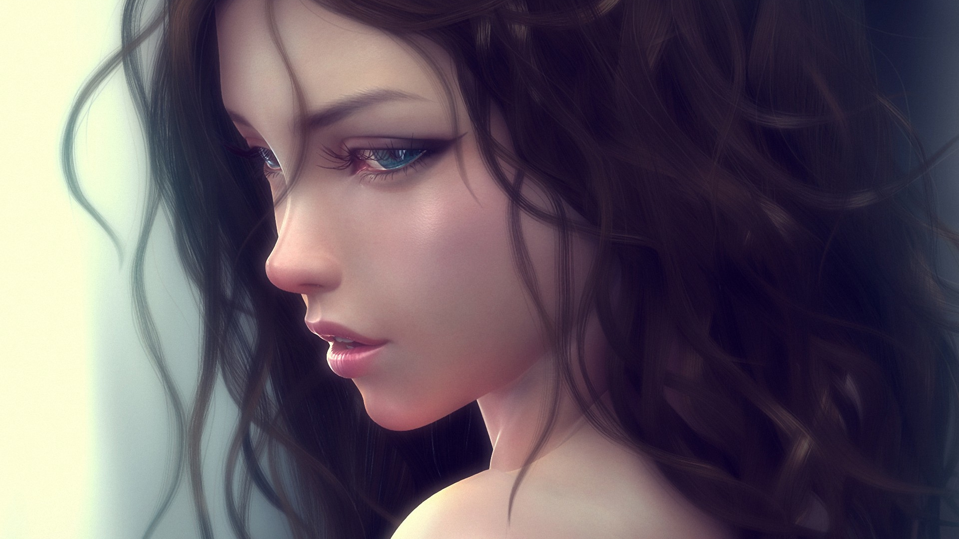 Обои арт, волосы, лицо, губа, красота в разрешении 1920x1080