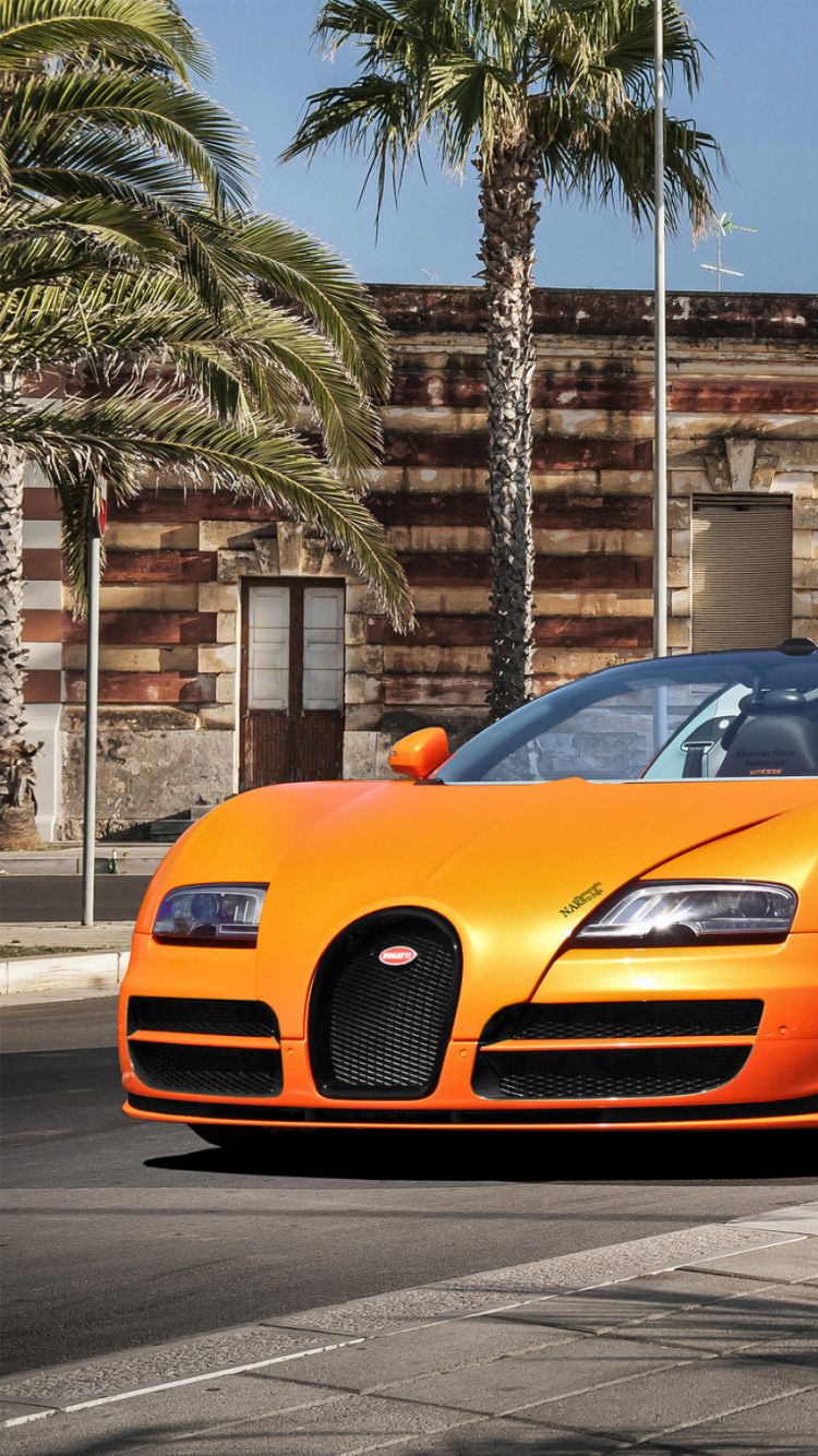 Обои bugatti, спорткар, суперкар, Бугатти вейрон, автомобильный дизайн в разрешении 750x1334