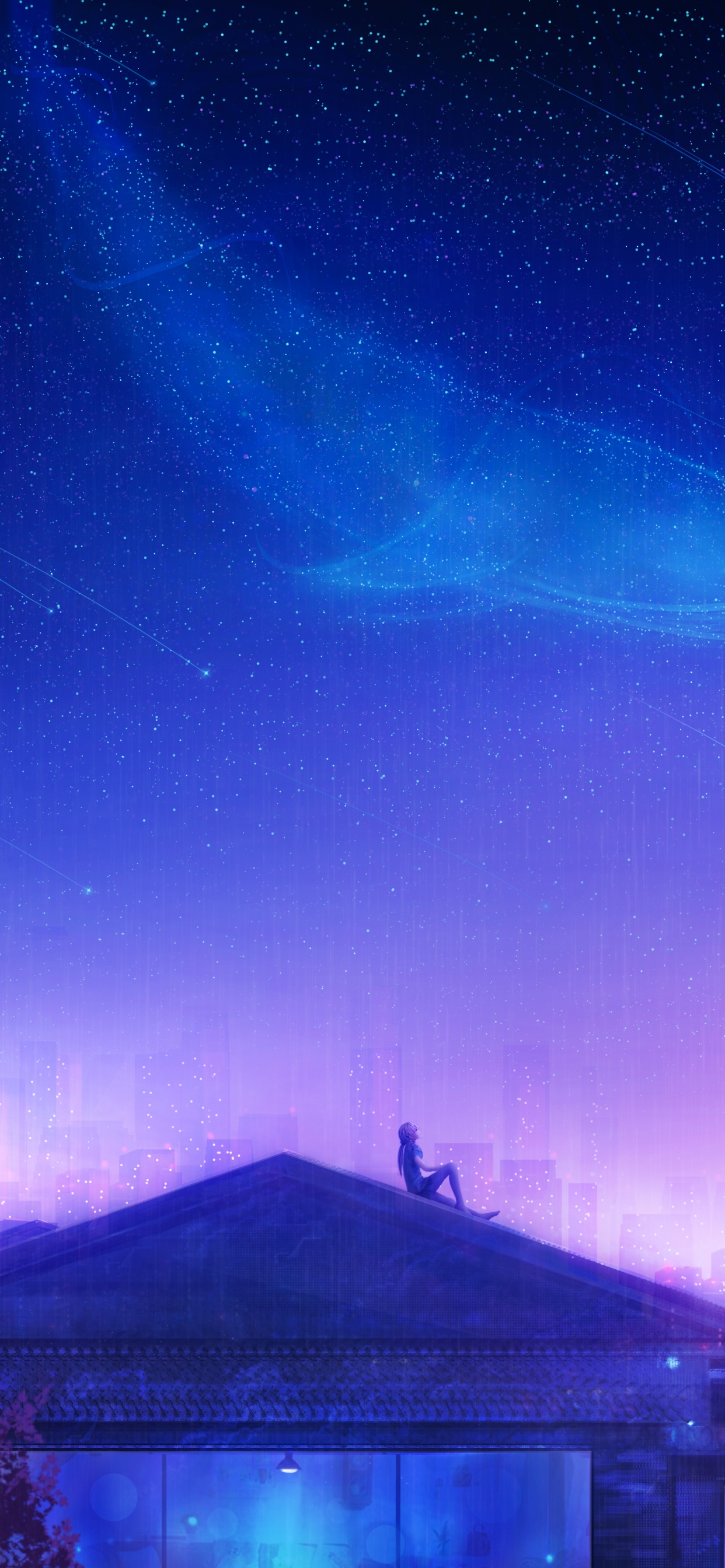 Обои синий, атмосфера, ночь, космос, звезда в разрешении 1242x2688