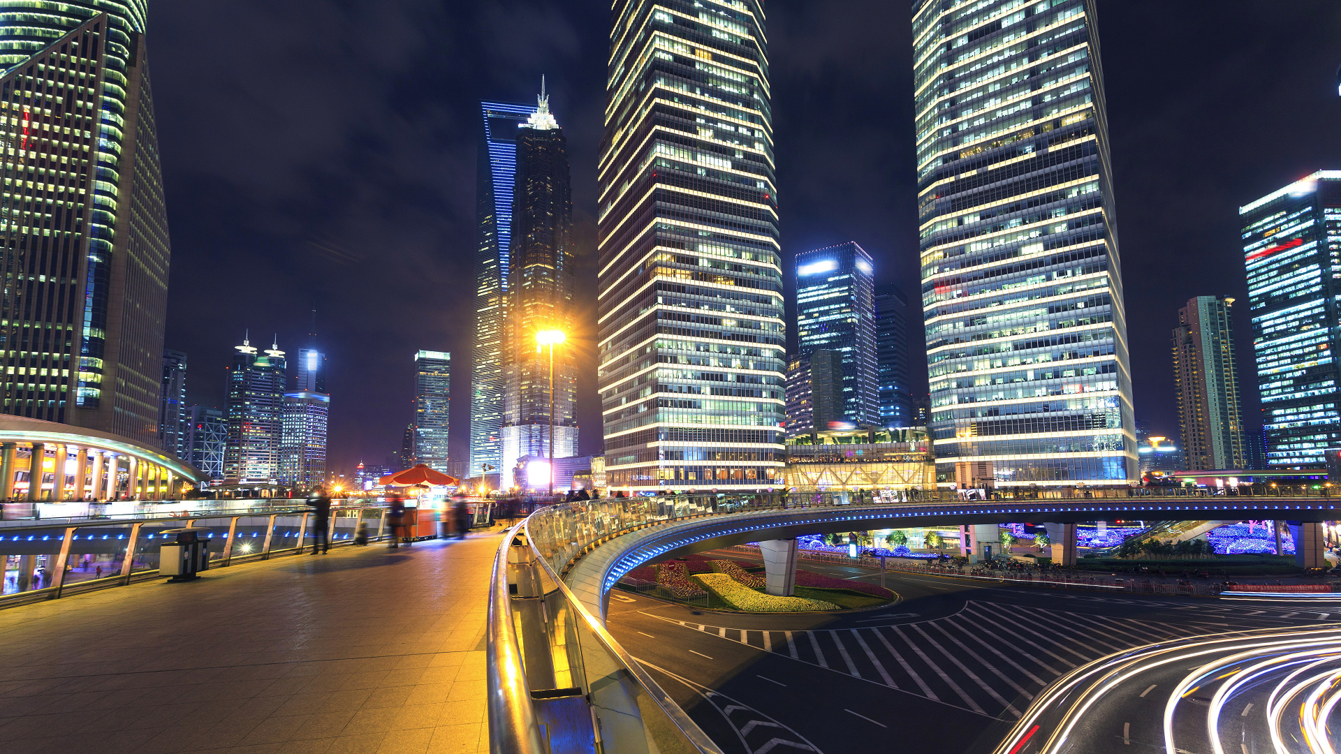 Обои небоскреб, Шанхай, ночь, городской пейзаж, метрополия в разрешении 1920x1080