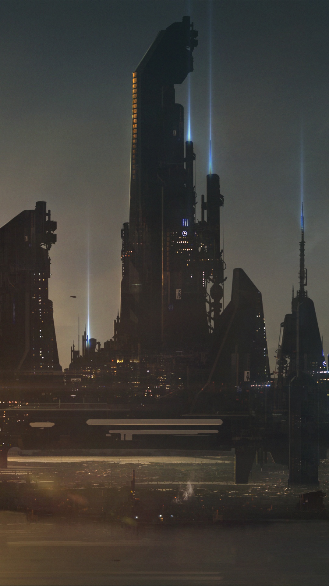 Обои Научная фантастика, город, городской пейзаж, линия горизонта, ночь в разрешении 1080x1920