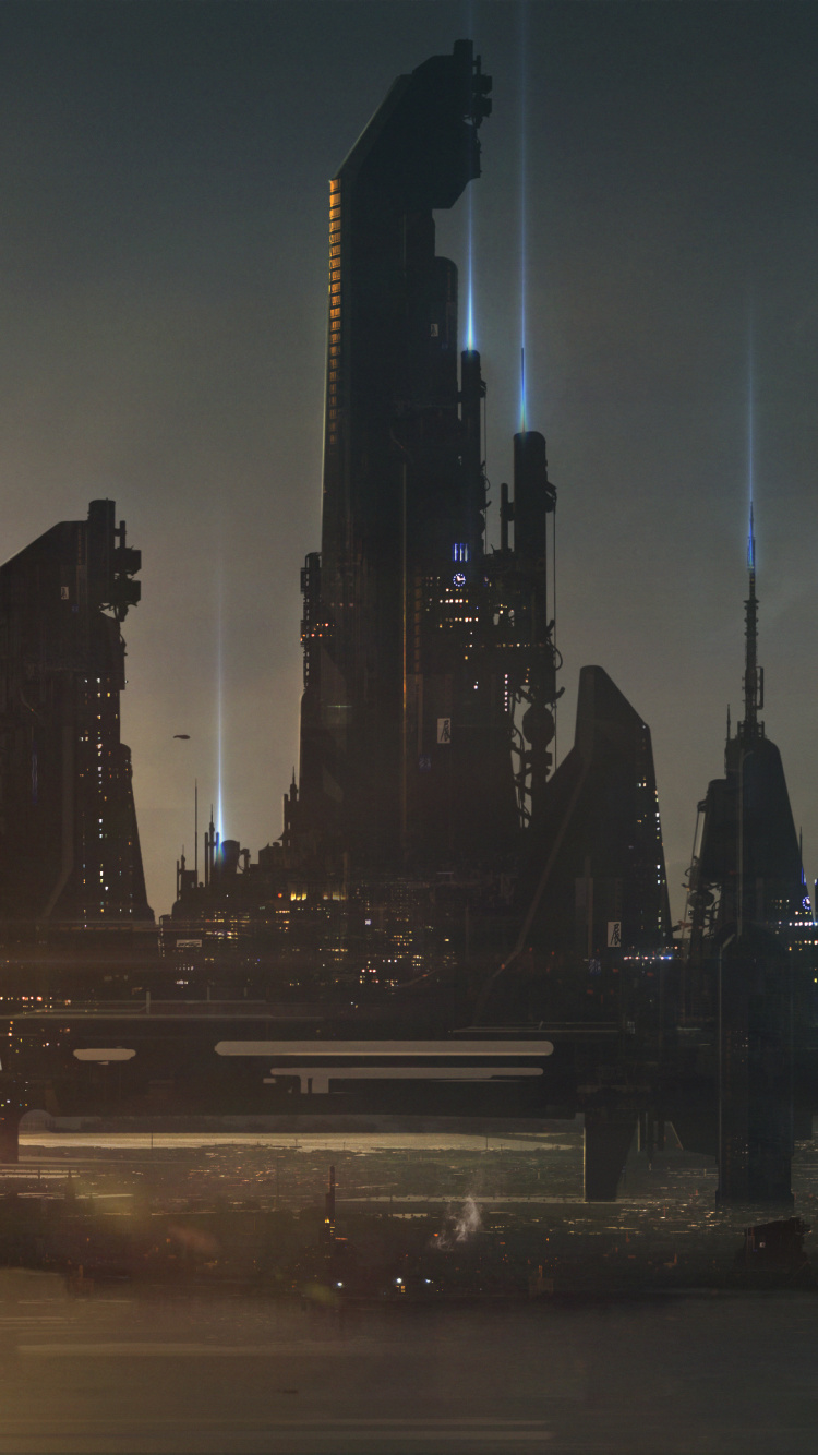 Обои Научная фантастика, город, городской пейзаж, линия горизонта, ночь в разрешении 750x1334