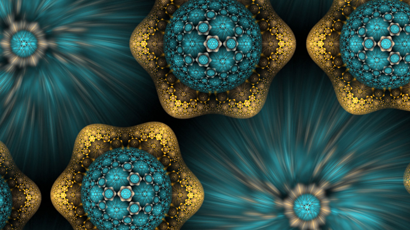 Обои фрактальное искусство, цифровое искусство, арт, синий, бирюза в разрешении 1366x768
