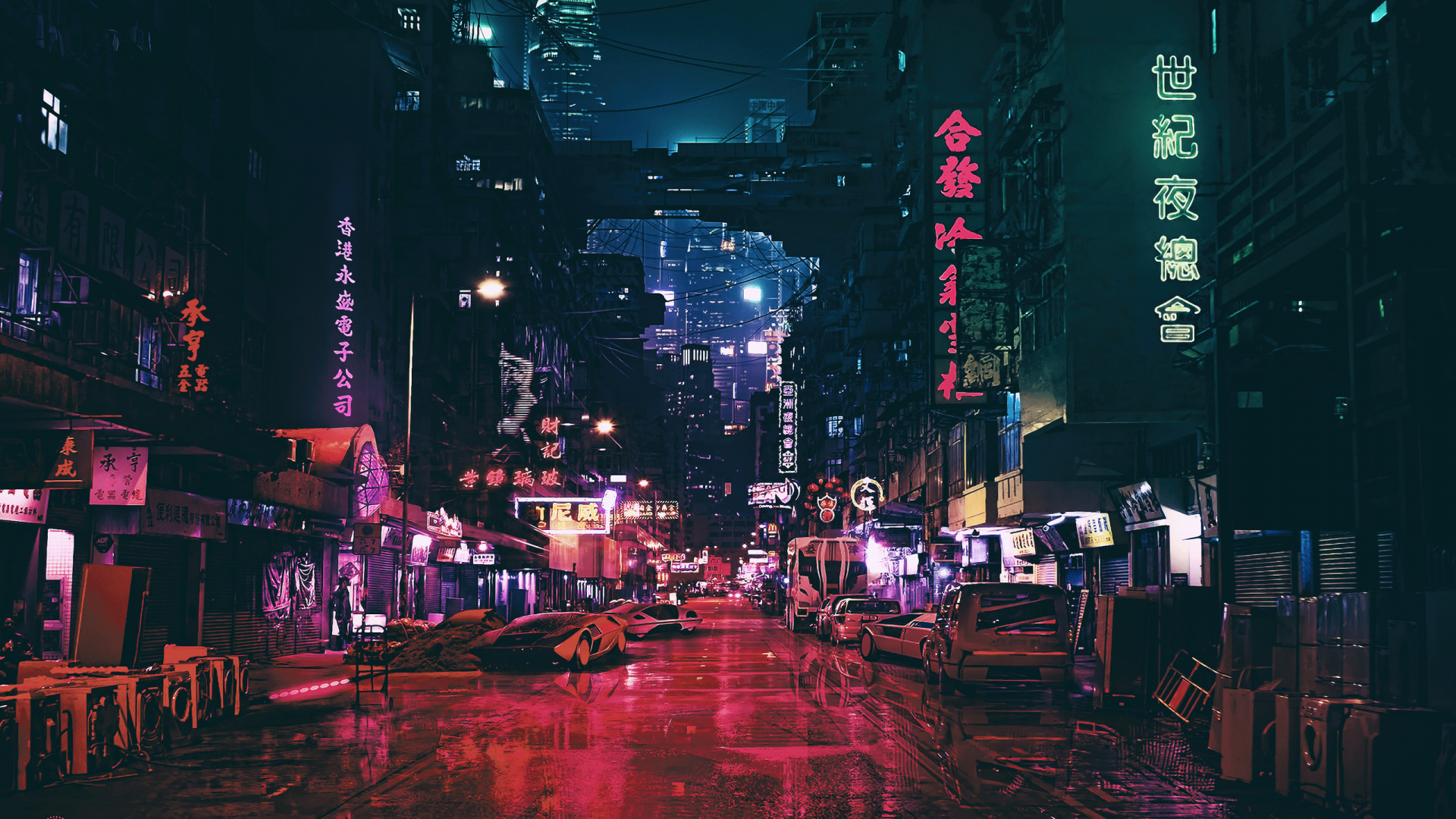 Обои Киберпанк, ночь, метрополия, город, городской пейзаж в разрешении 1920x1080