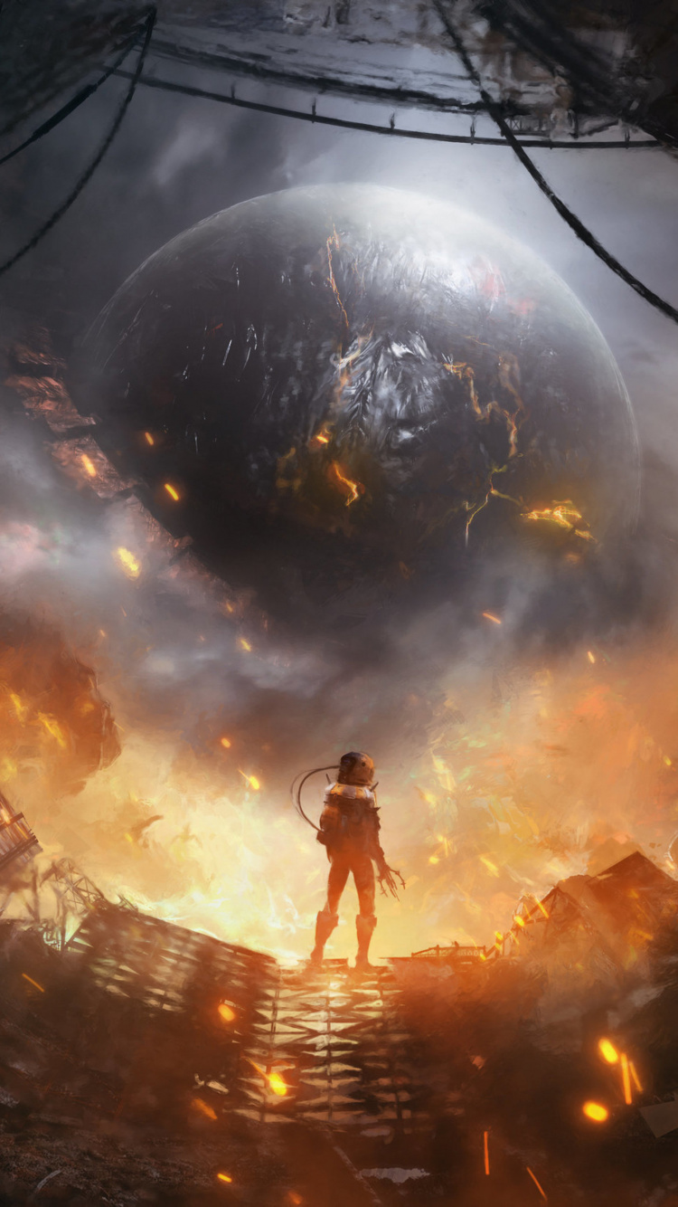 Обои концепт-арт научная фантастика планета, арт, Научная фантастика, цифровое искусство, планета в разрешении 750x1334