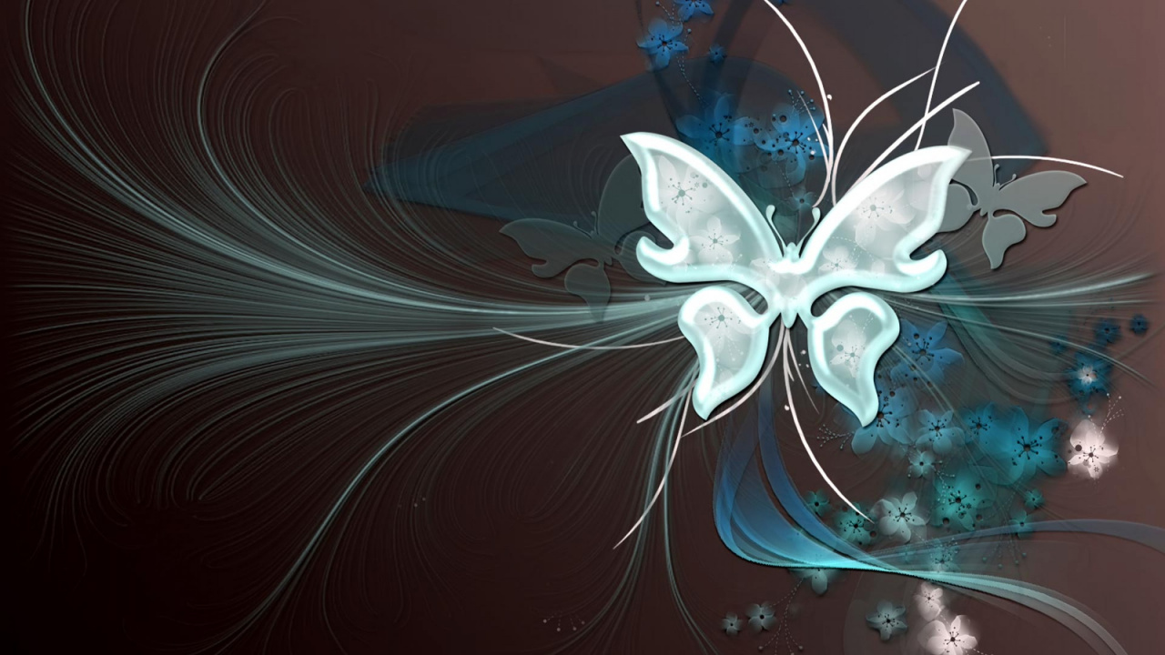Обои синий, фрактальное искусство, графический дизайн, бабочка, арт в разрешении 1280x720