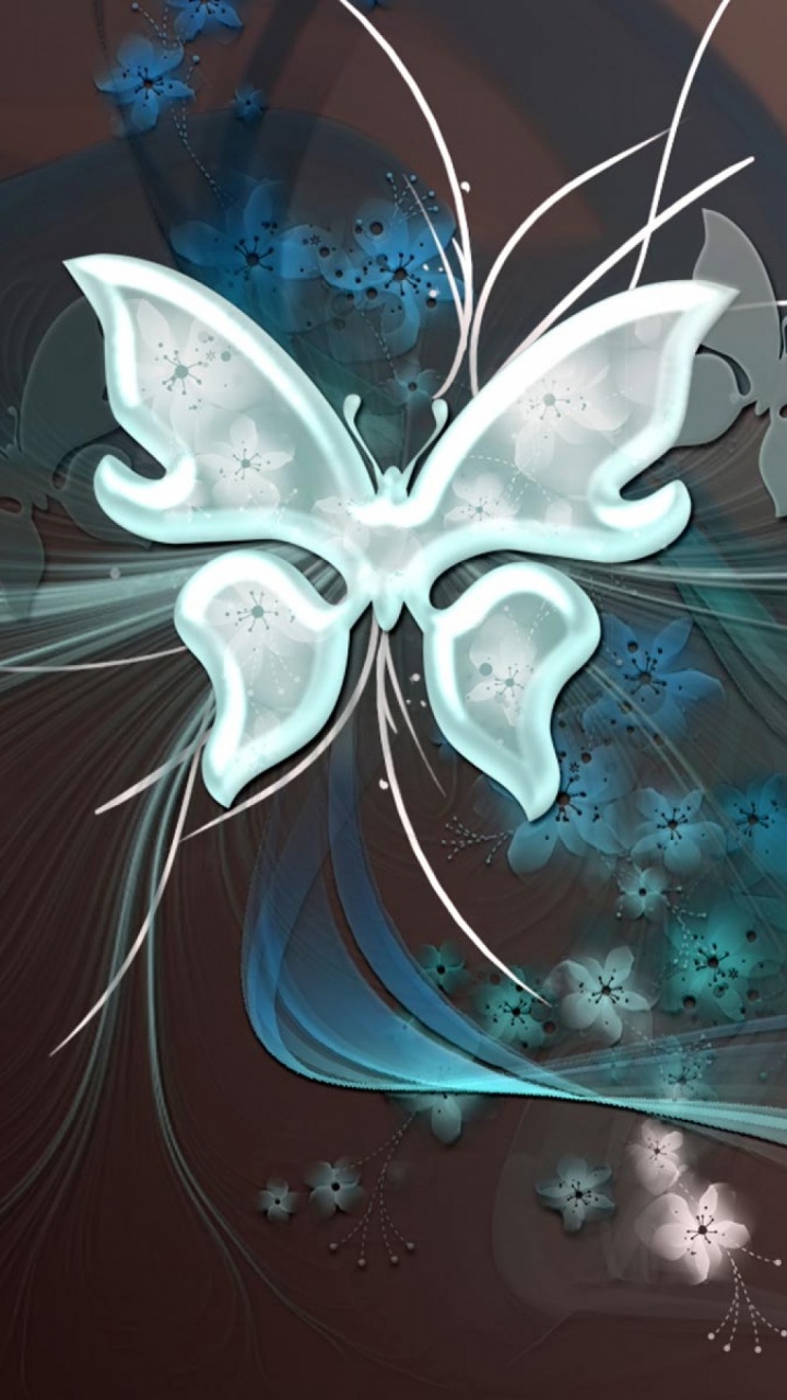 Обои синий, фрактальное искусство, графический дизайн, бабочка, арт в разрешении 720x1280