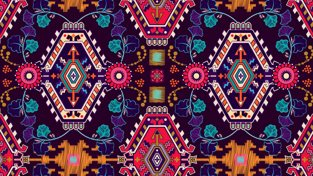 Обои мотив, узор, психоделическое искусство, дизайн, симметрия в разрешении 1280x720