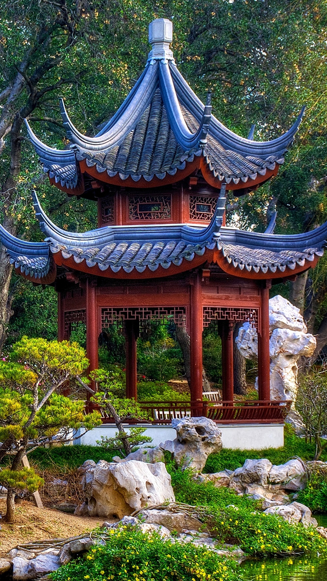 Обои сад, японский сад, бельведер, китайская архитектура, дерево в разрешении 1080x1920