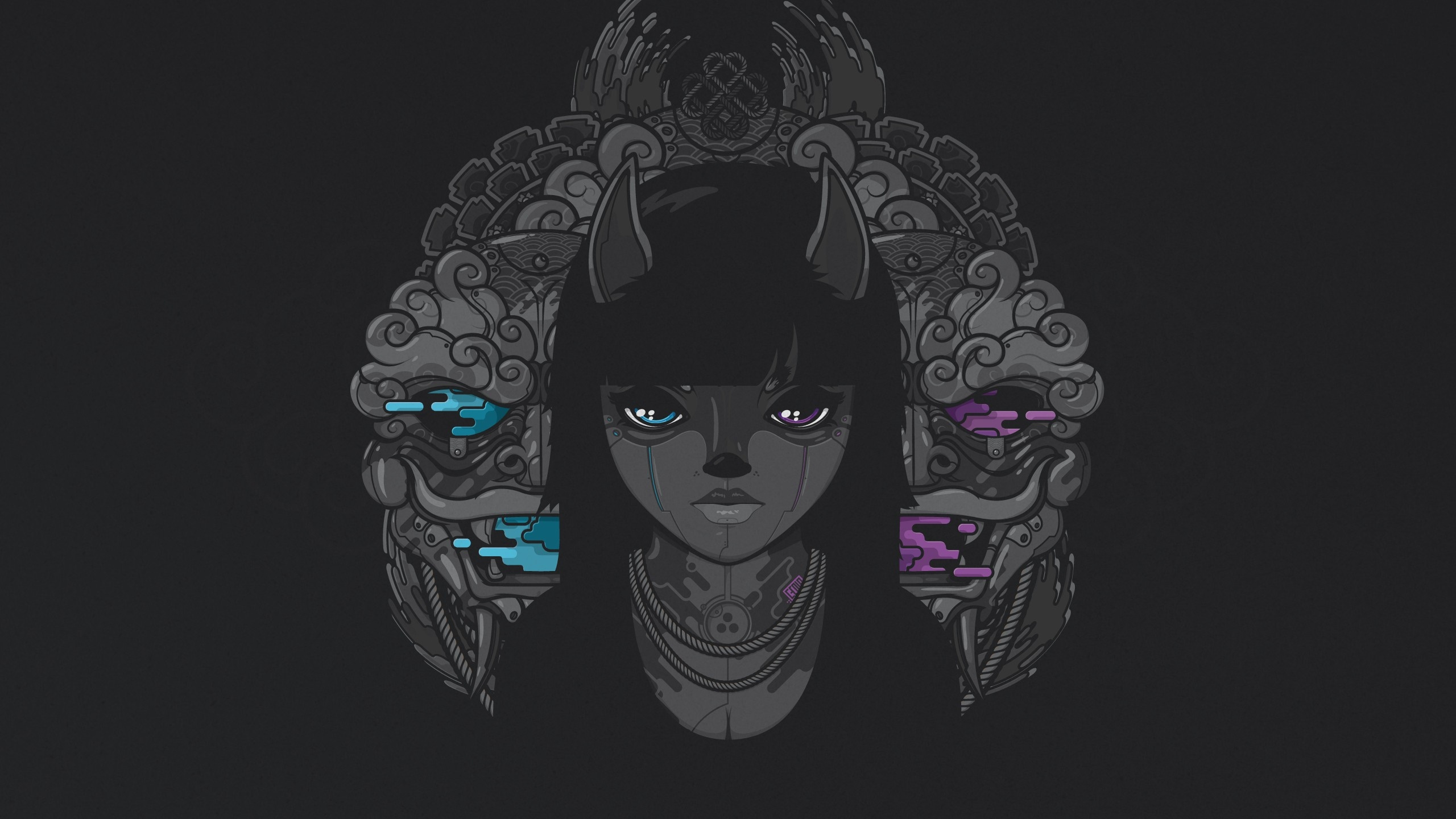 Обои голова, иллюстрация, графический дизайн, визуальное искусство, черный в разрешении 2560x1440