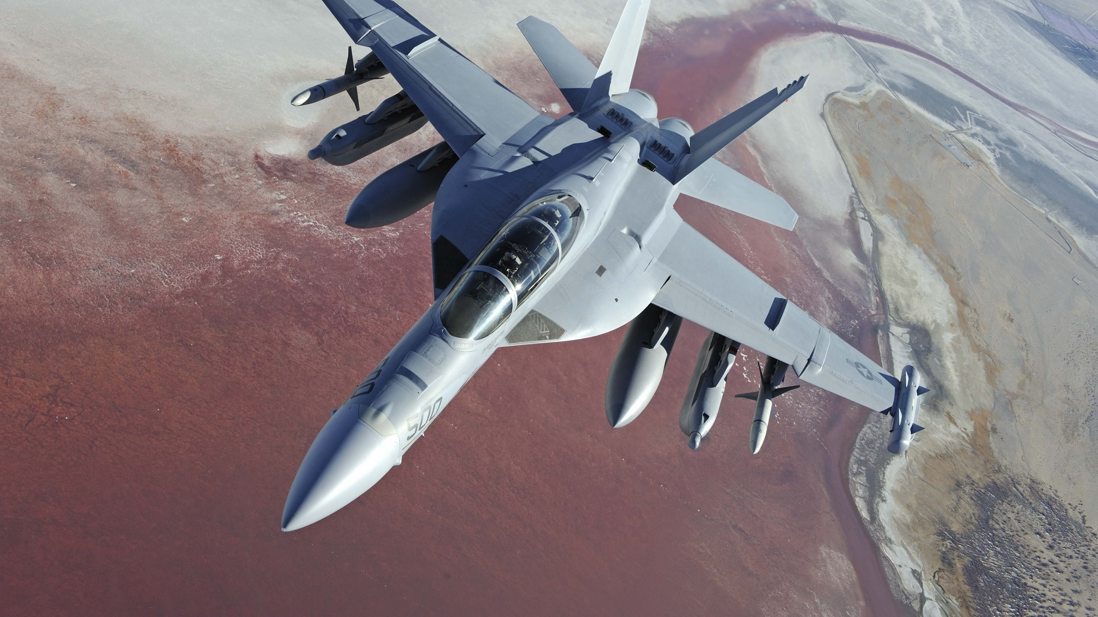 Обои Боинг Ф-18Е F супер Хорнет, военно морской флот США, военный самолет, Электронно-боевых самолетов, самолеты в разрешении 3840x2160