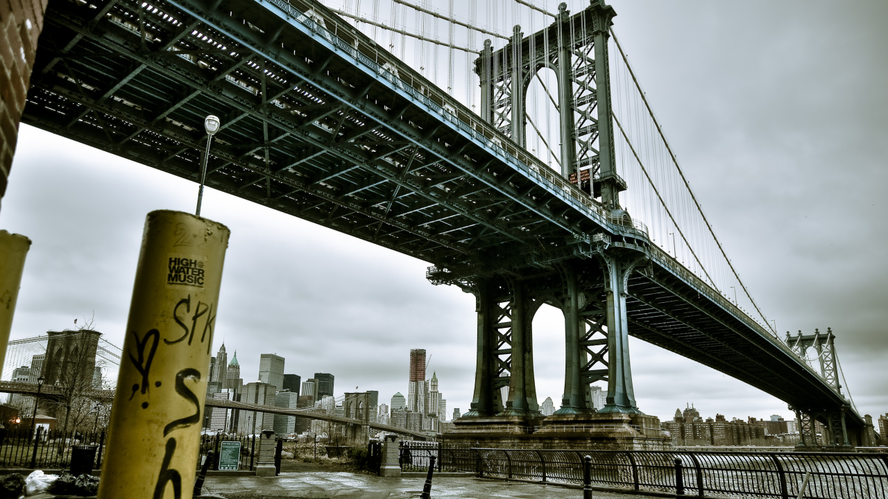 Обои манхэттенский мост, мост, Гирдерский мост, железо, вода в разрешении 1280x720