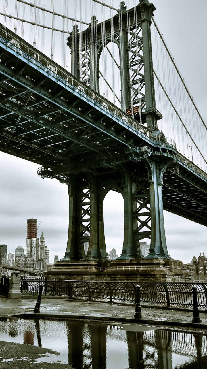 Обои манхэттенский мост, мост, Гирдерский мост, железо, вода в разрешении 720x1280