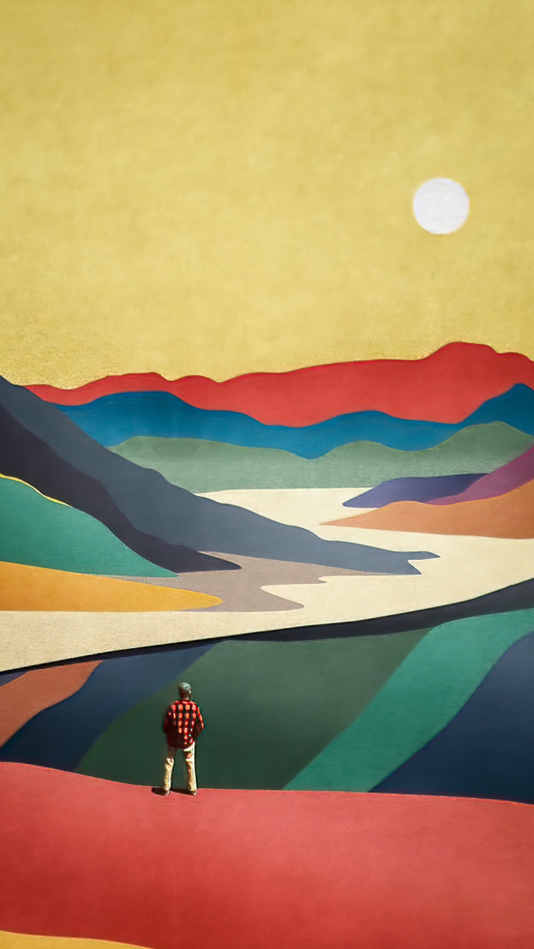 Обои визуальное искусство, живопись, акриловая краска, экорегион, гора в разрешении 1080x1920