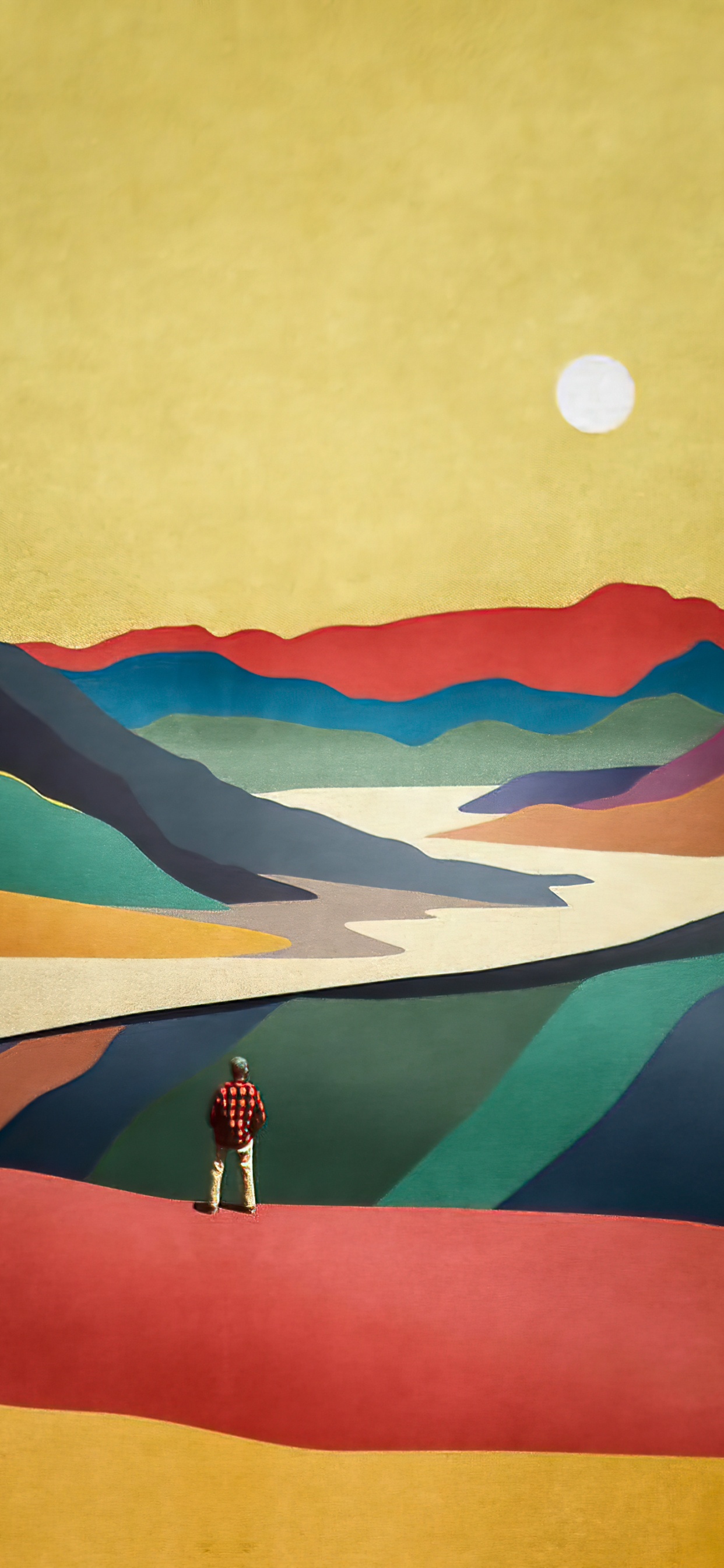 Обои визуальное искусство, живопись, акриловая краска, экорегион, гора в разрешении 1242x2688