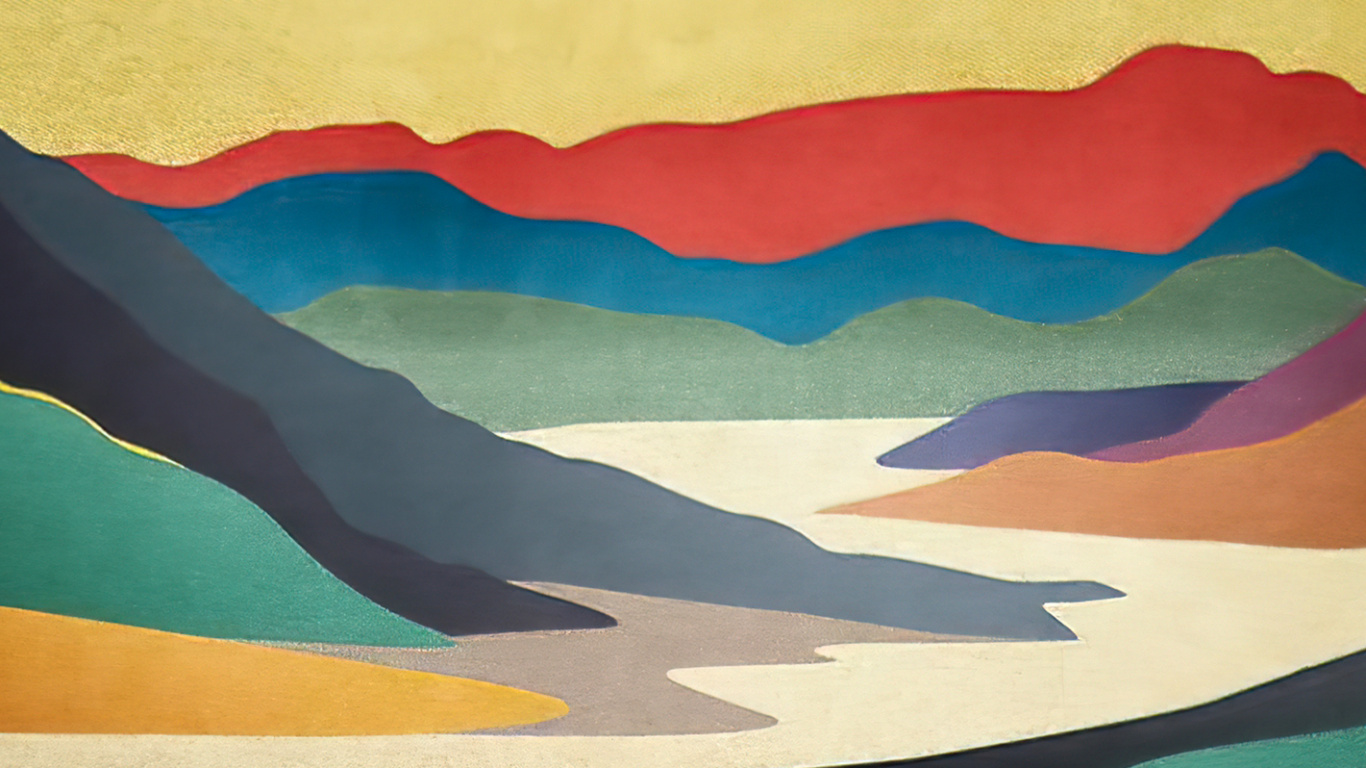 Обои визуальное искусство, живопись, акриловая краска, экорегион, гора в разрешении 1366x768