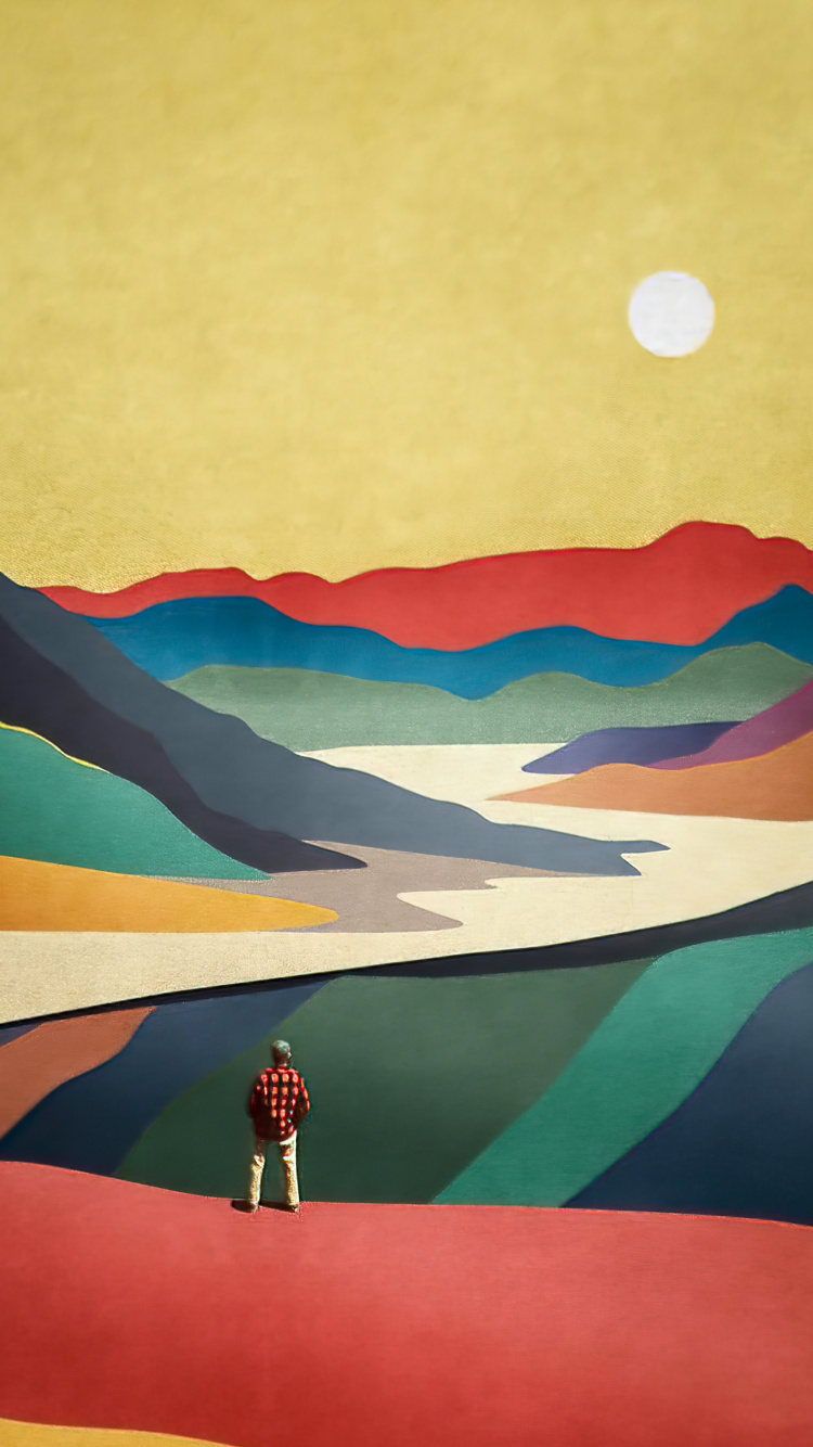 Обои визуальное искусство, живопись, акриловая краска, экорегион, гора в разрешении 750x1334