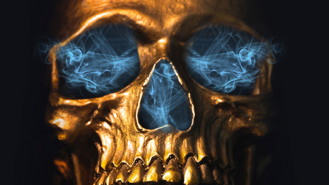 Обои кость, пасть, череп, шлем, волосы на лице в разрешении 1280x720