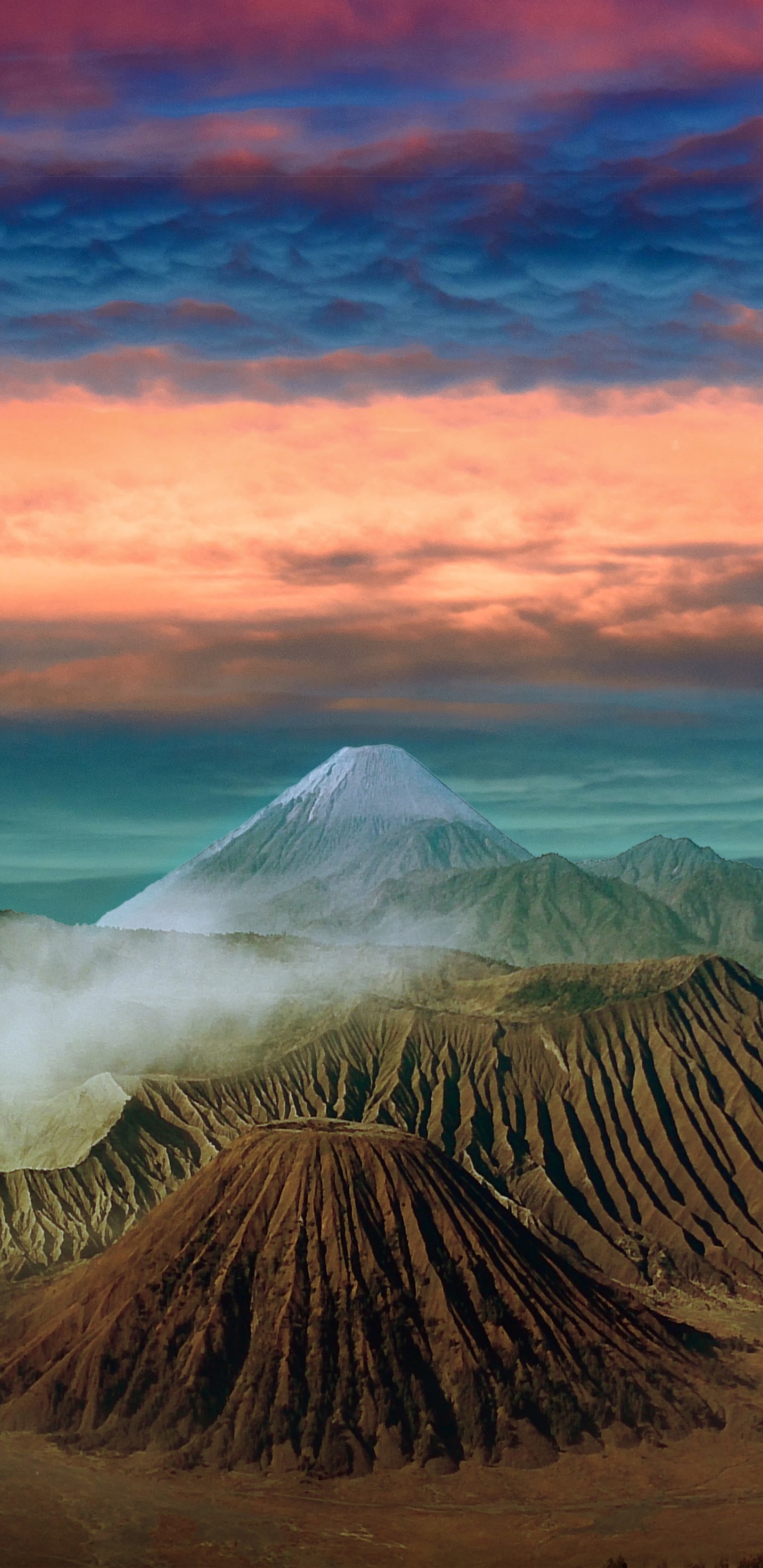 Обои горный вулкан, вулкан, природа, гора, облако в разрешении 1440x2960