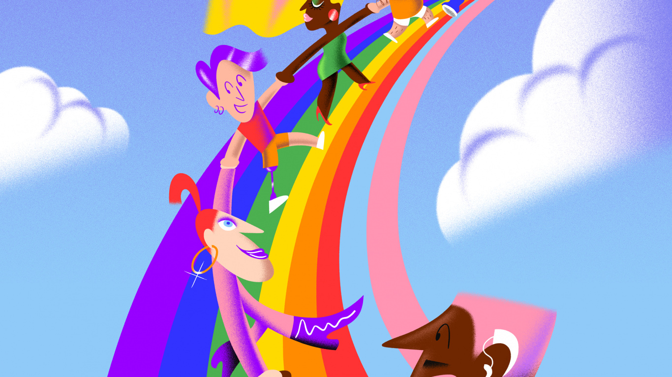 Обои мультфильм, андроид, смартфон, Google Pixel, Android 12 в разрешении 1366x768