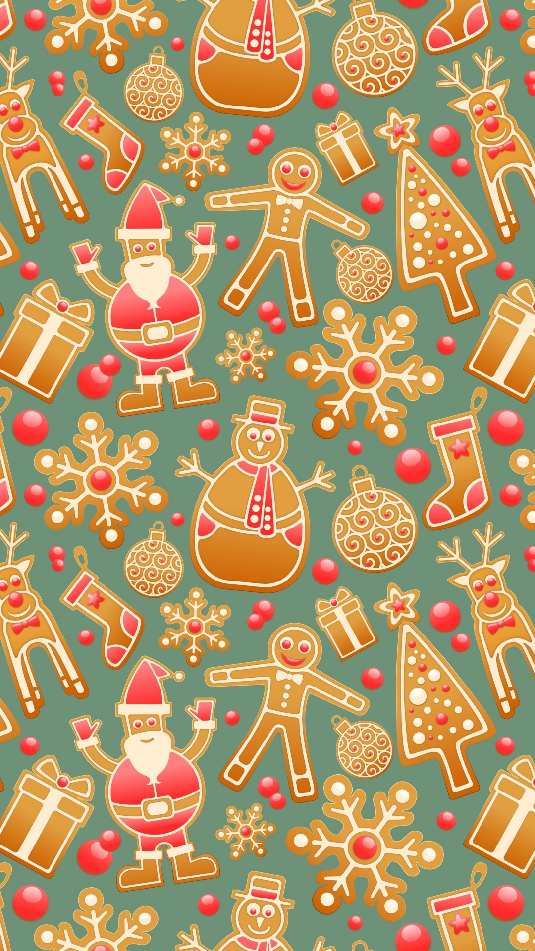 Обои Рождественский день, Санта-Клаус, узор, арт, Новый год в разрешении 1080x1920