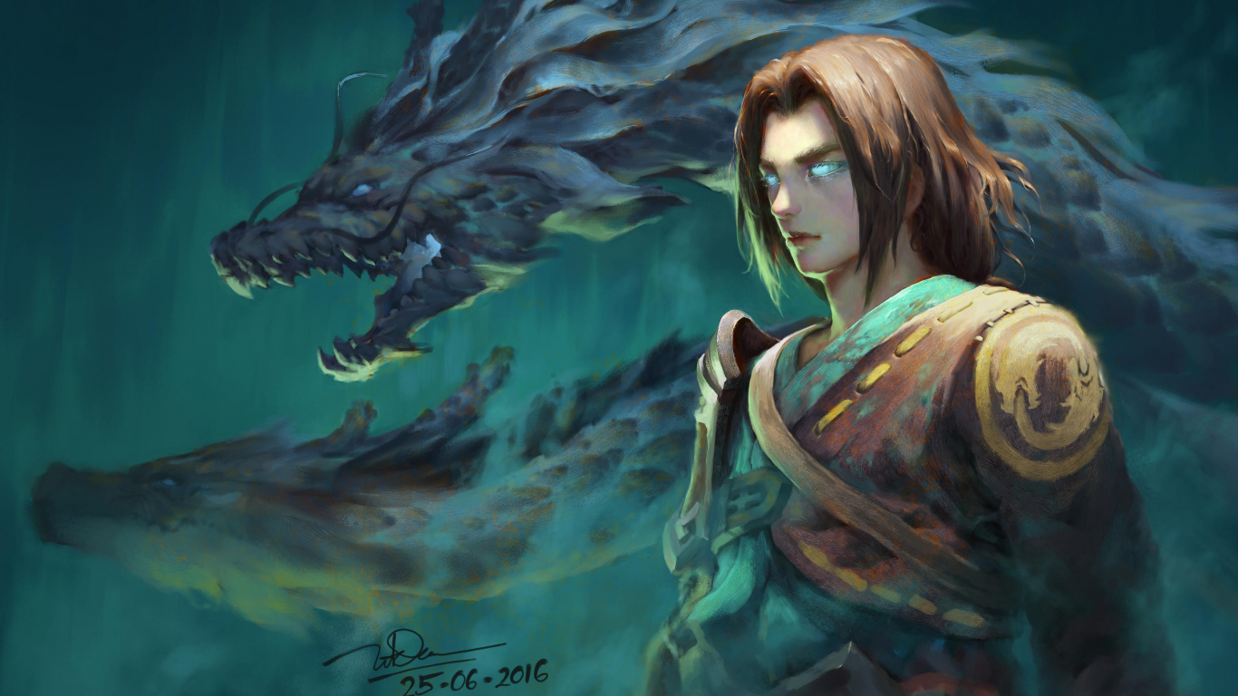 Обои Overwatch, Лена Окстон, Ханзо, фан арт, Гэндзи в разрешении 1366x768