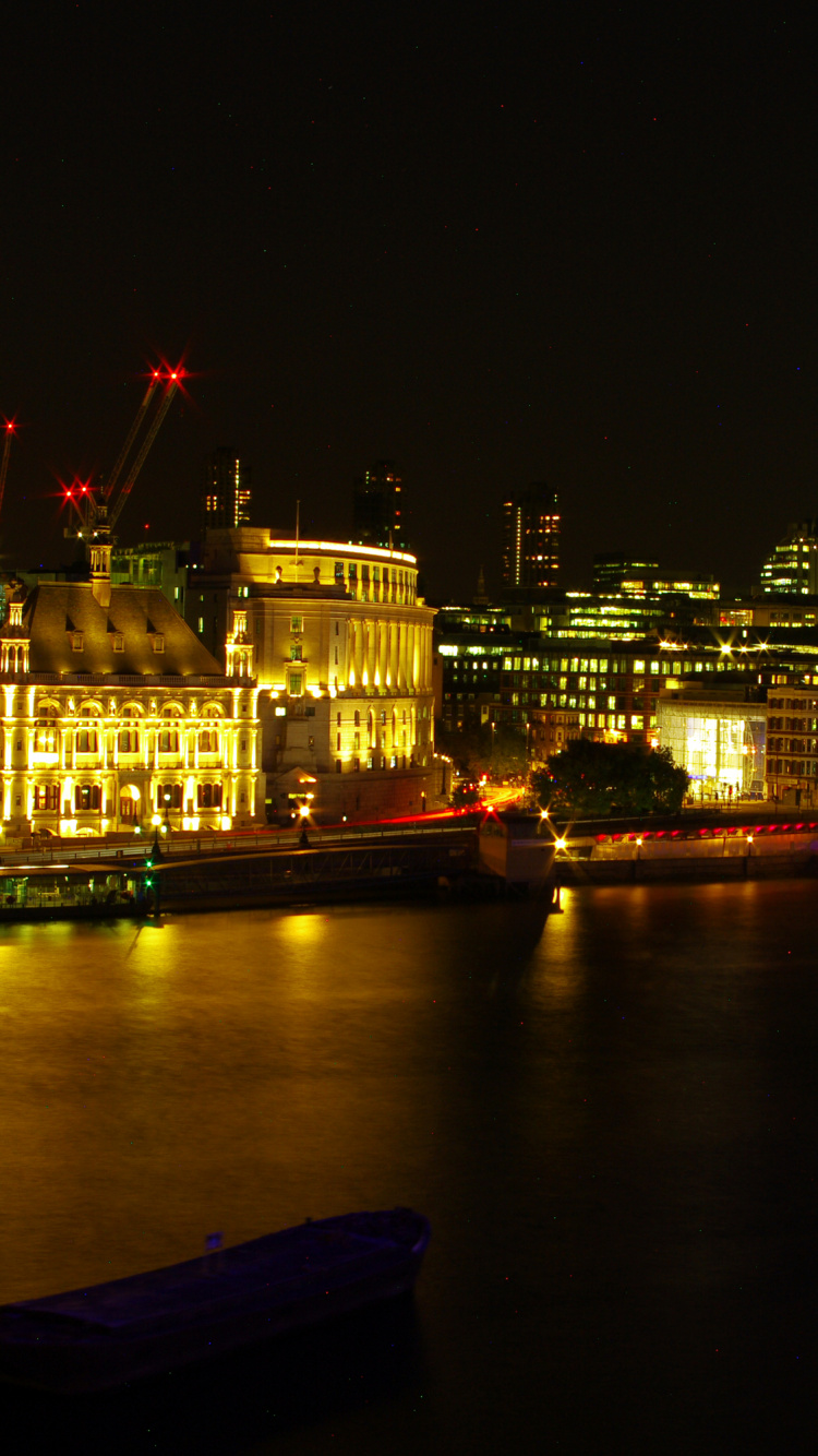 Обои городской пейзаж, реки, ориентир, ночь, город в разрешении 750x1334