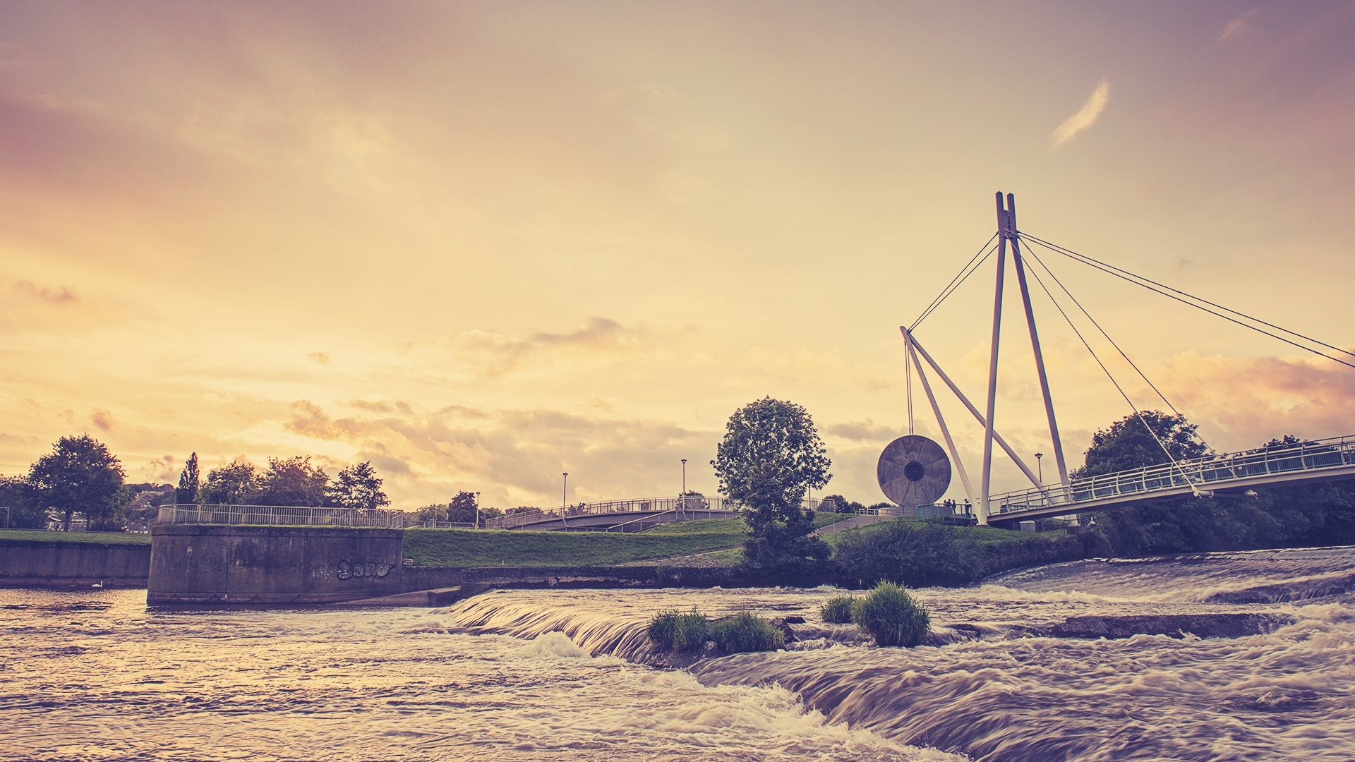 Обои закат, облако, реки, утро, горизонт в разрешении 1920x1080