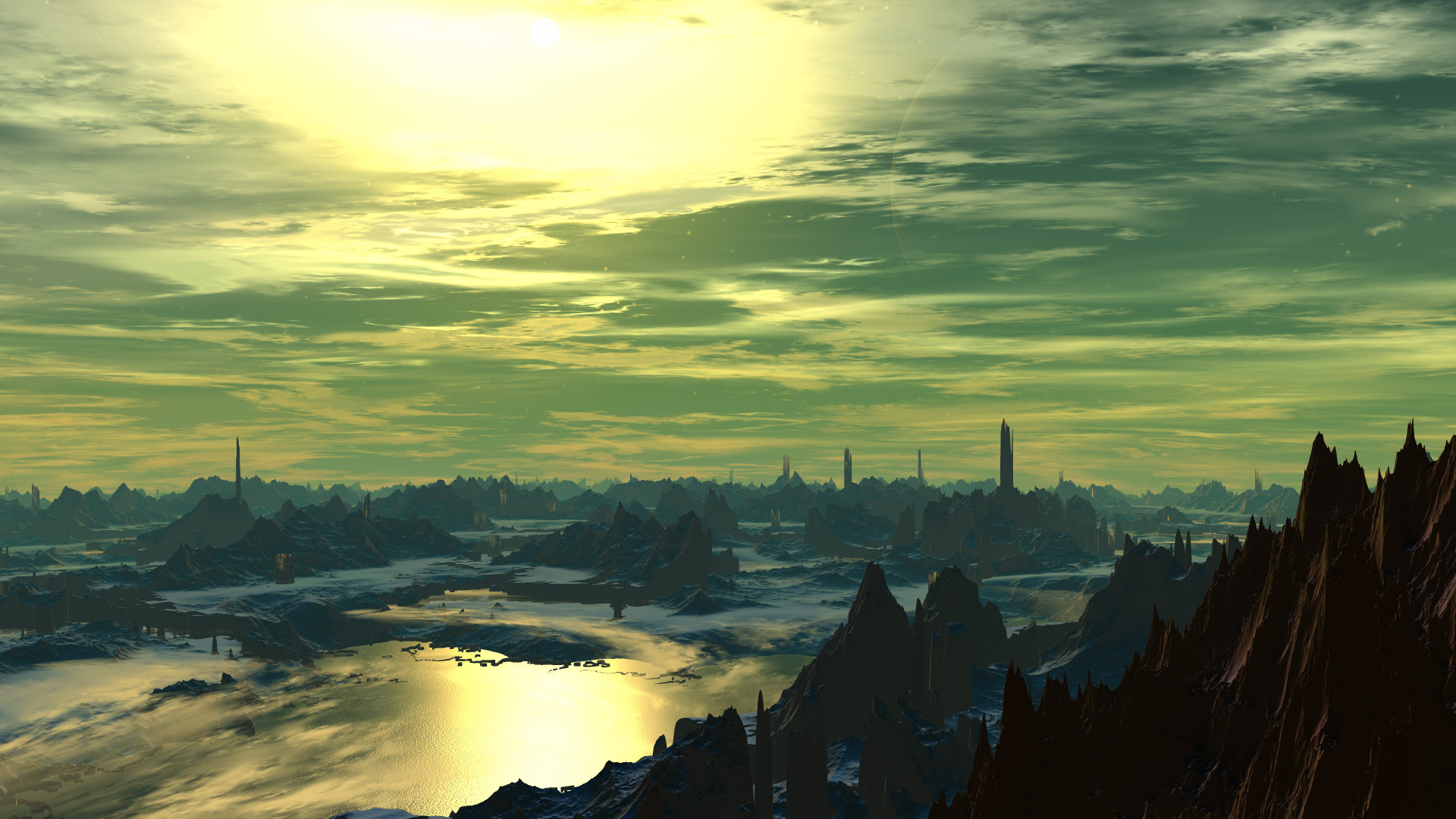 Обои вода, горизонт, утро, атмосфера, солнечный свет в разрешении 1920x1080