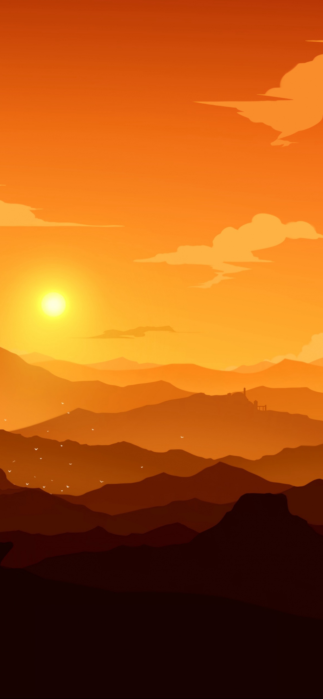 Обои закат, восход солнца, Апельсин, природный ландшафт, утро в разрешении 1125x2436